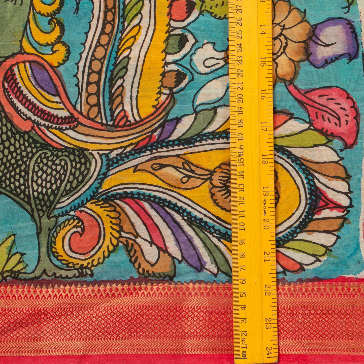 Blue And Pink Handpainted Kalamkari Mangalgiri Silk Saree With Zari Border For Festive Wear PK MS 73