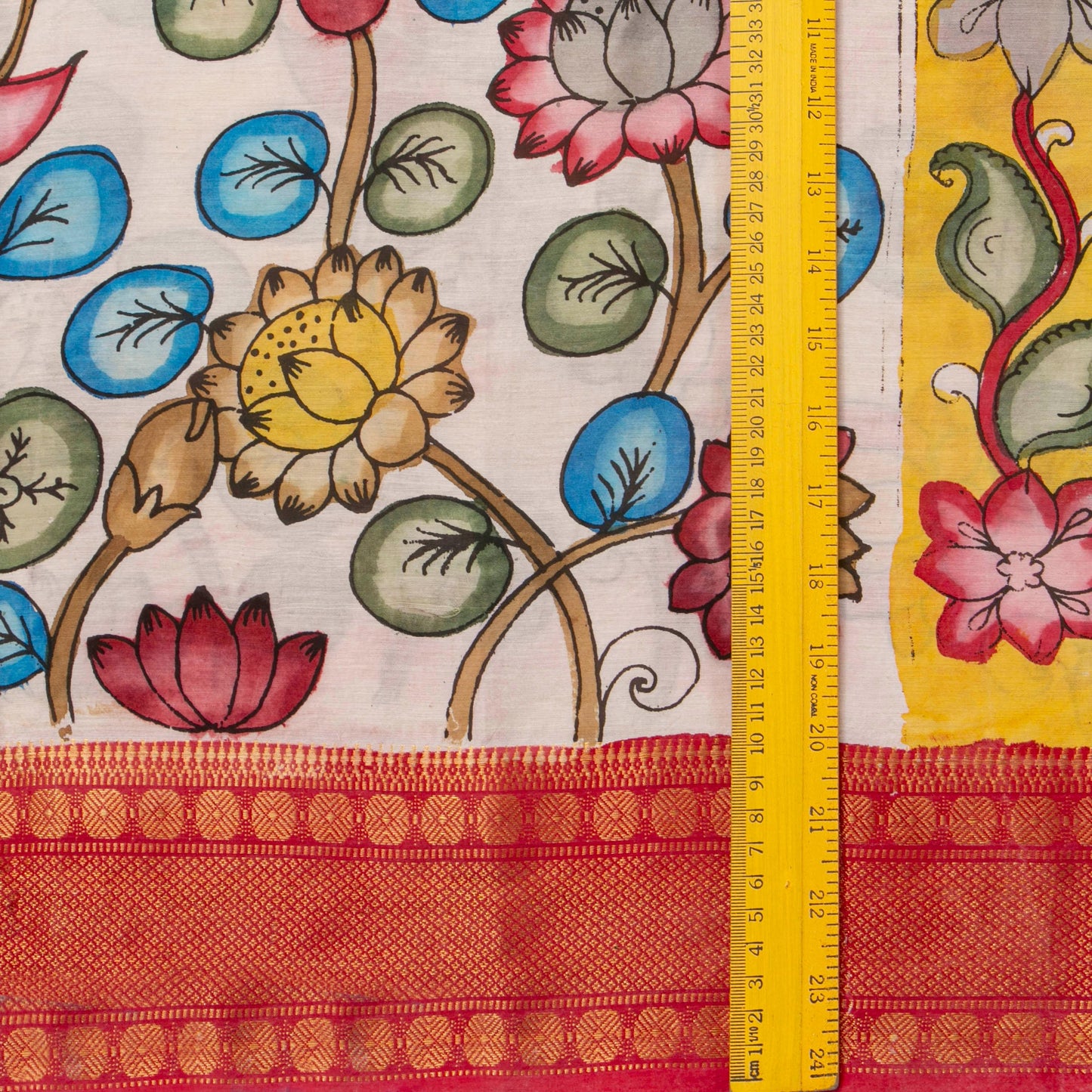 Off White And Red Kalamkari Mangalgiri Silk Saree For Festive Wear PK MS 80