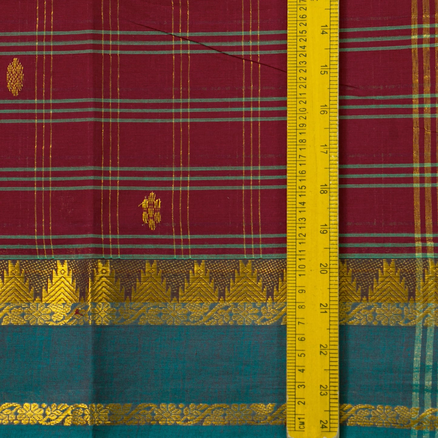 Maroon And Sea Green Handwoven Chettinad Cotton Saree With Zari Border For Summer Wear PV SK CC 257
