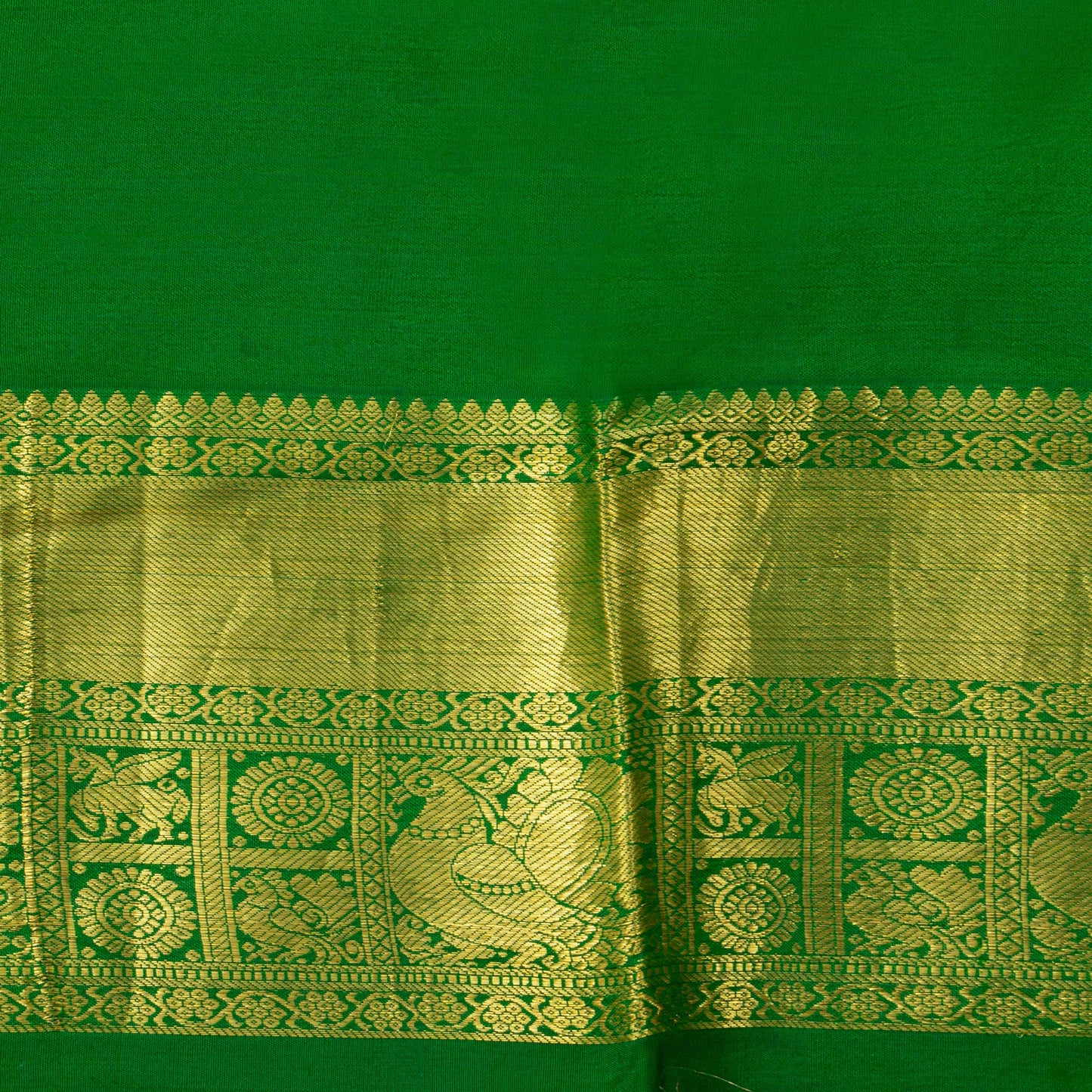 Aqua Blue And Green Handpainted Kalamkari Kanchipuram Silk Saree For Festive Wear SRK KK 107