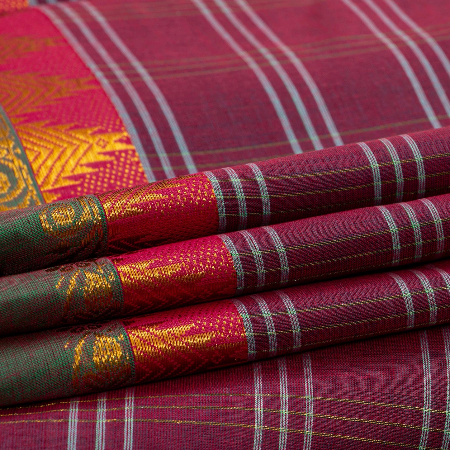 Maroon And Green Chettinad Cotton Saree PV SK CC 260