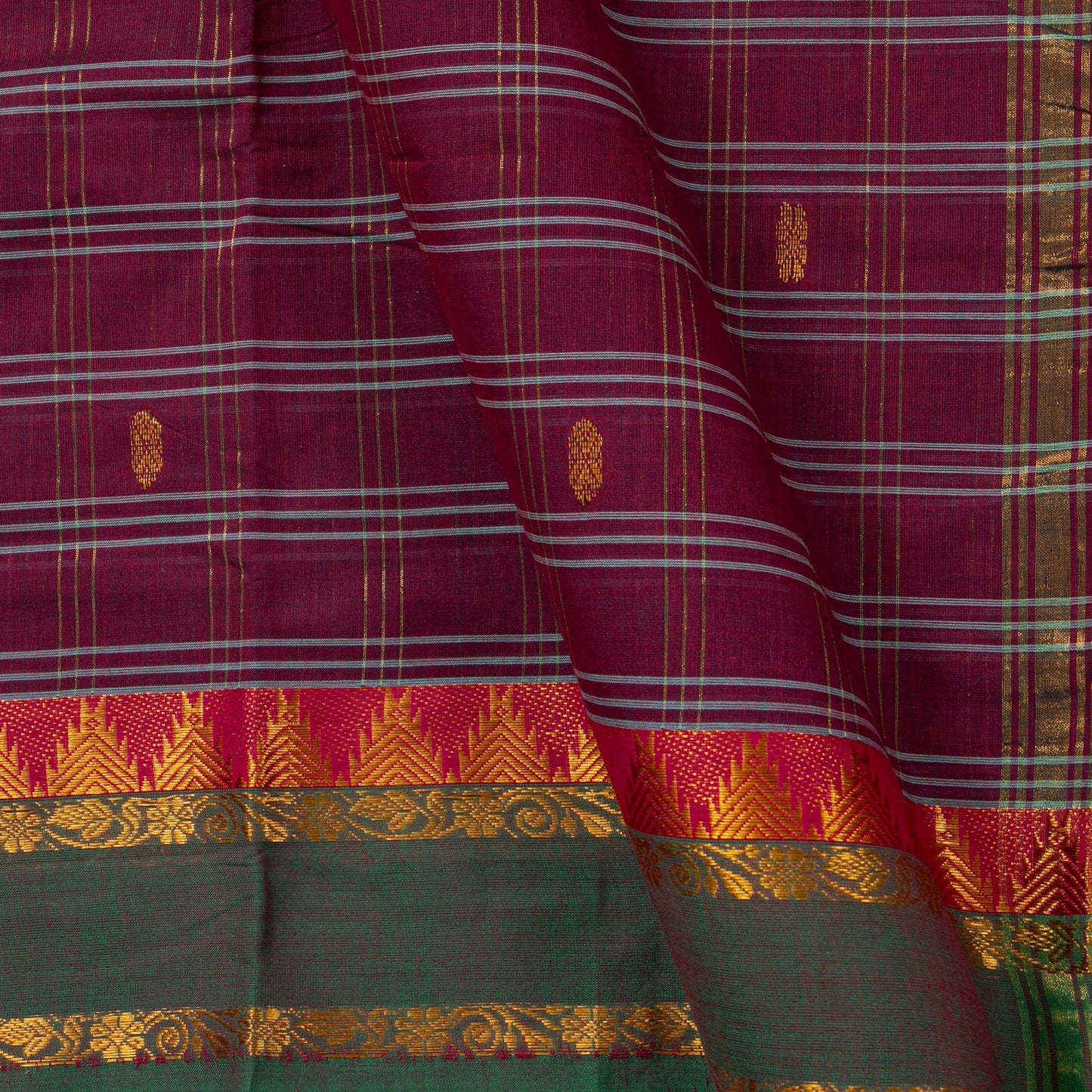 Maroon And Green Chettinad Cotton Saree PV SK CC 260