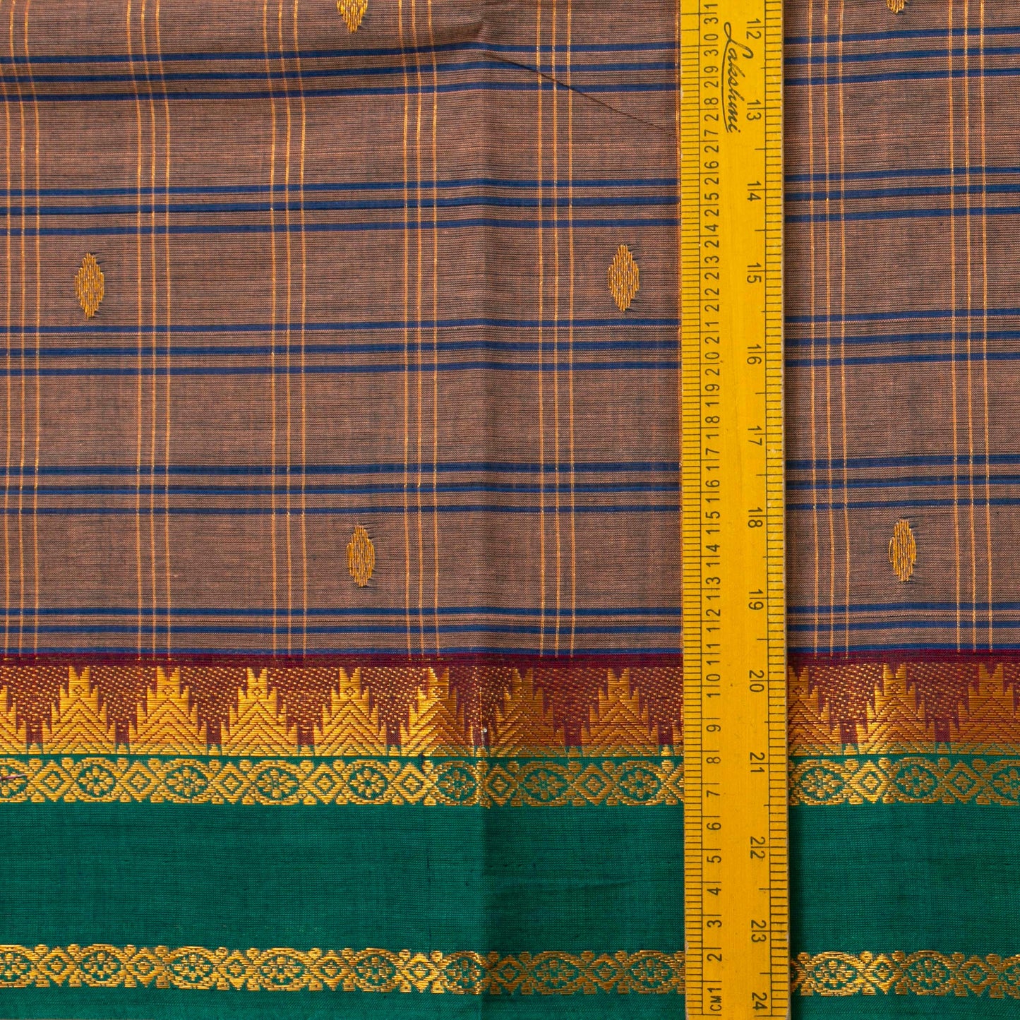 Beige And Green Chettinad Cotton Saree PV SK CC 261
