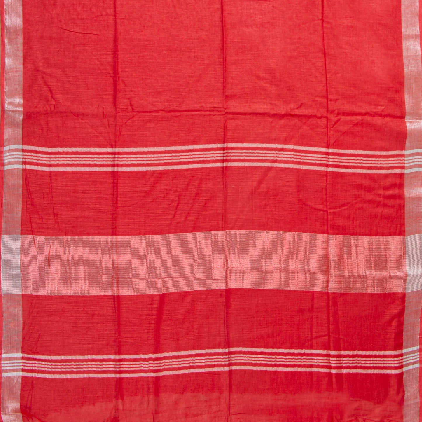 Tomato Red Linen Saree WIth Silver Zari For Office Wear PL 2093