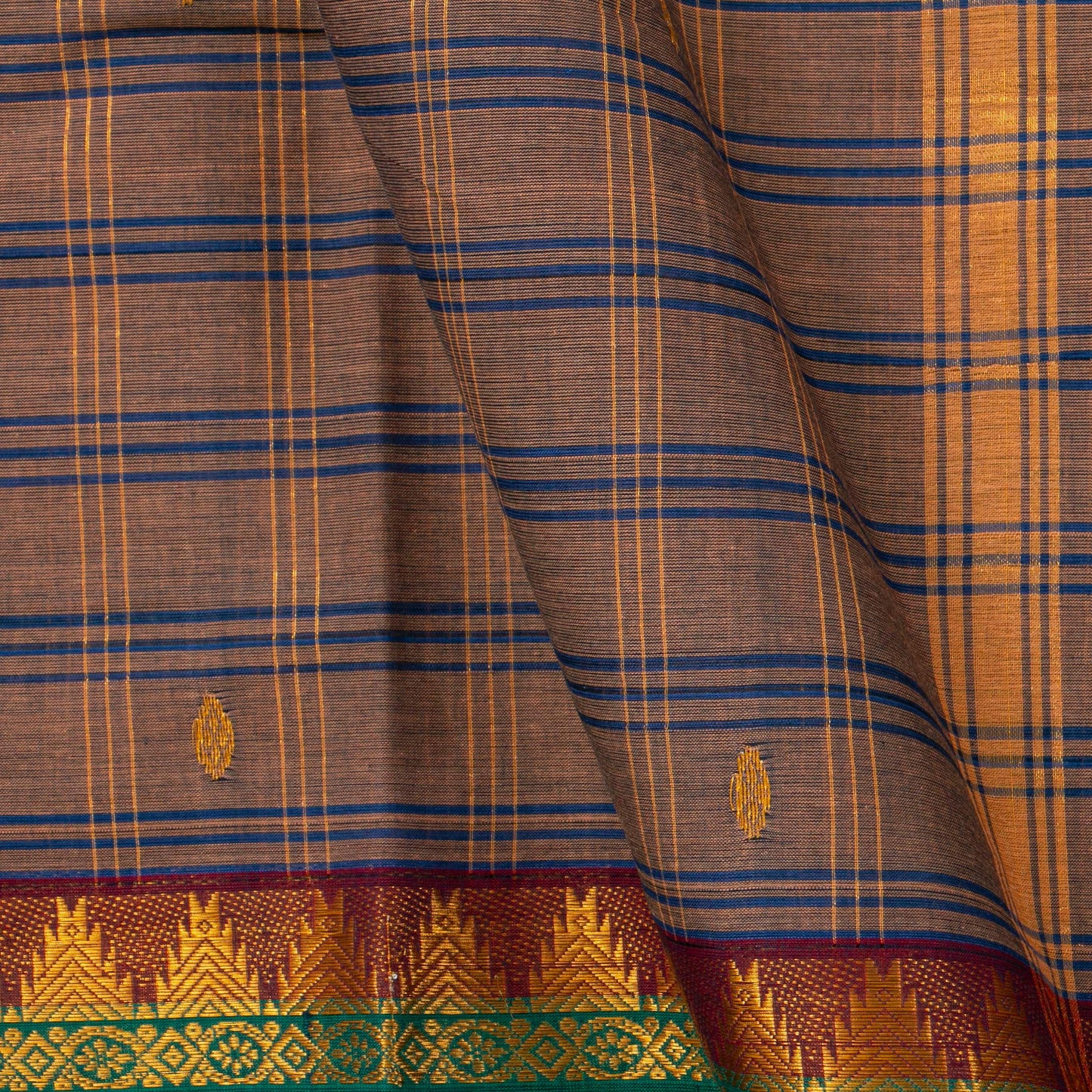 Beige And Green Chettinad Cotton Saree PV SK CC 261
