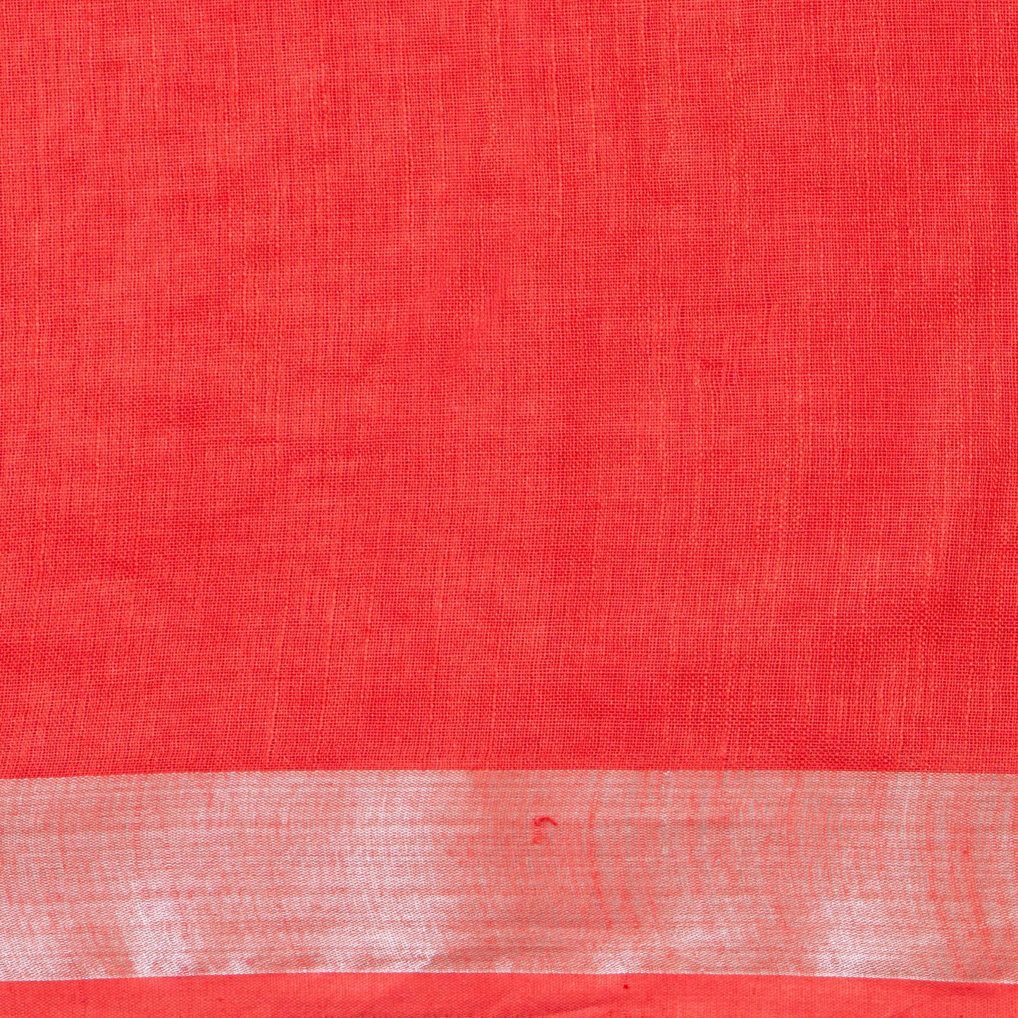 Tomato Red Linen Saree WIth Silver Zari For Office Wear PL 2093