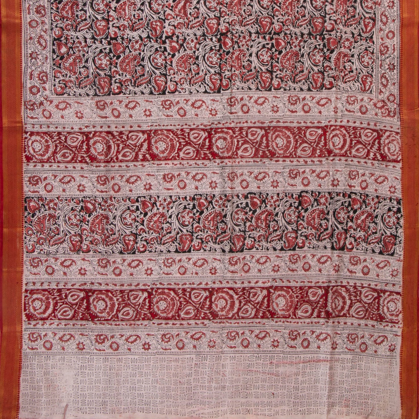 Black And Red Kalamkari Mangalgiri Silk Saree With Zari Border For Office Wear PV MG 110