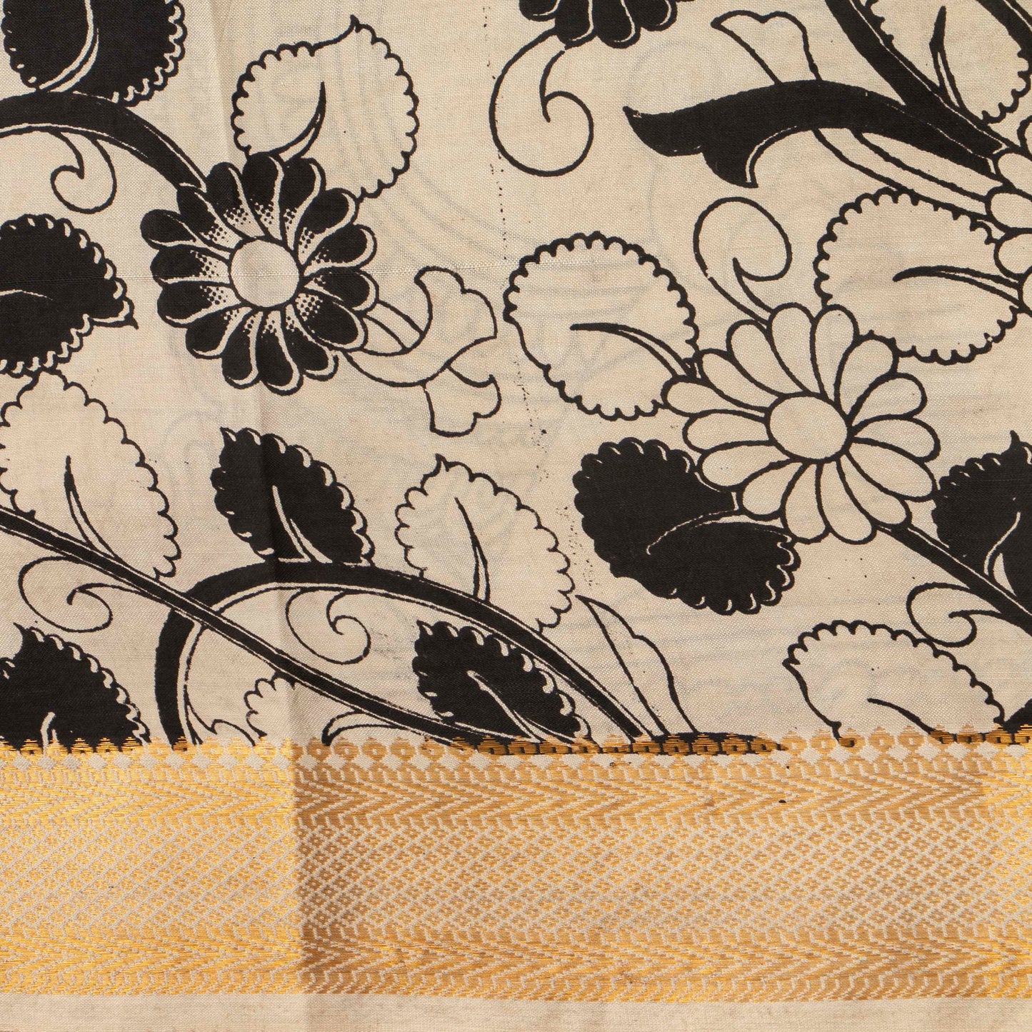 Monochrome Kalamkari Mangalgiri Silk Saree For Office Wear PV MG 107