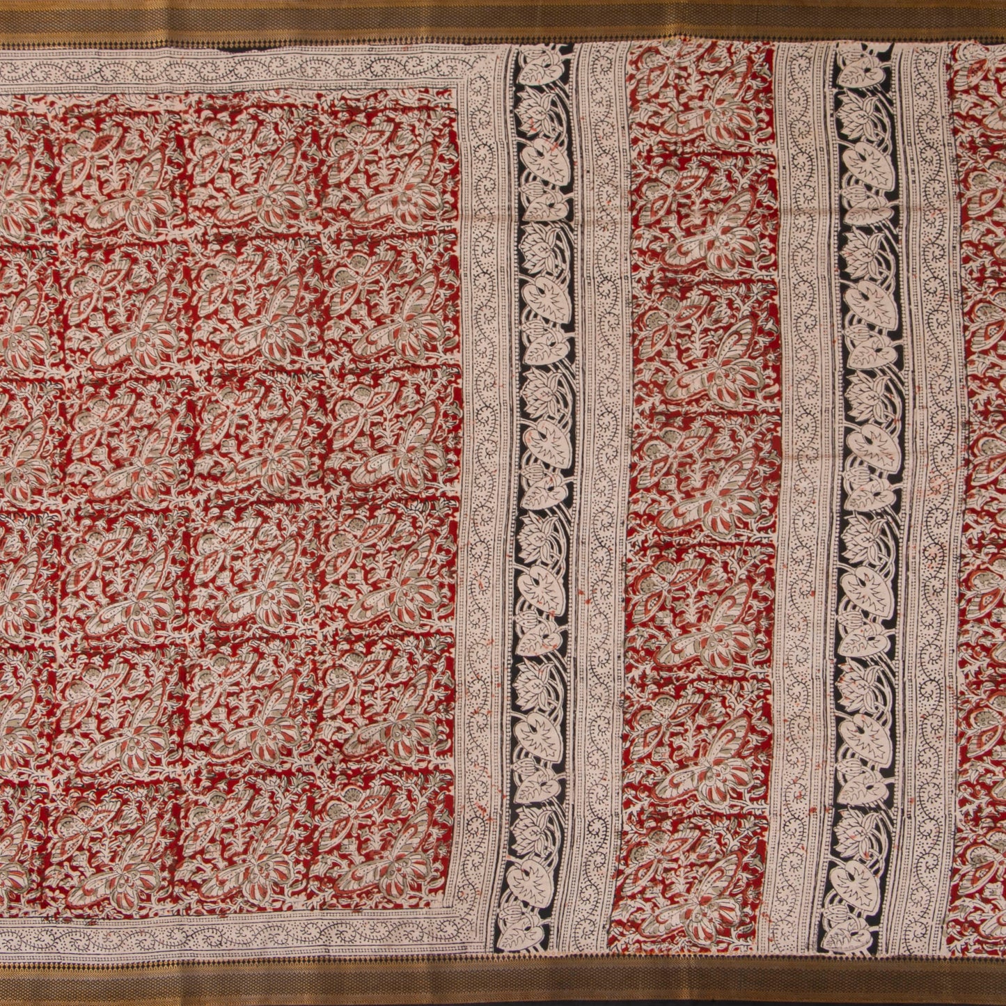Maroon And Black Kalamkari Mangalgiri Silk Saree With Zari Border For Office Wear PV MG 109