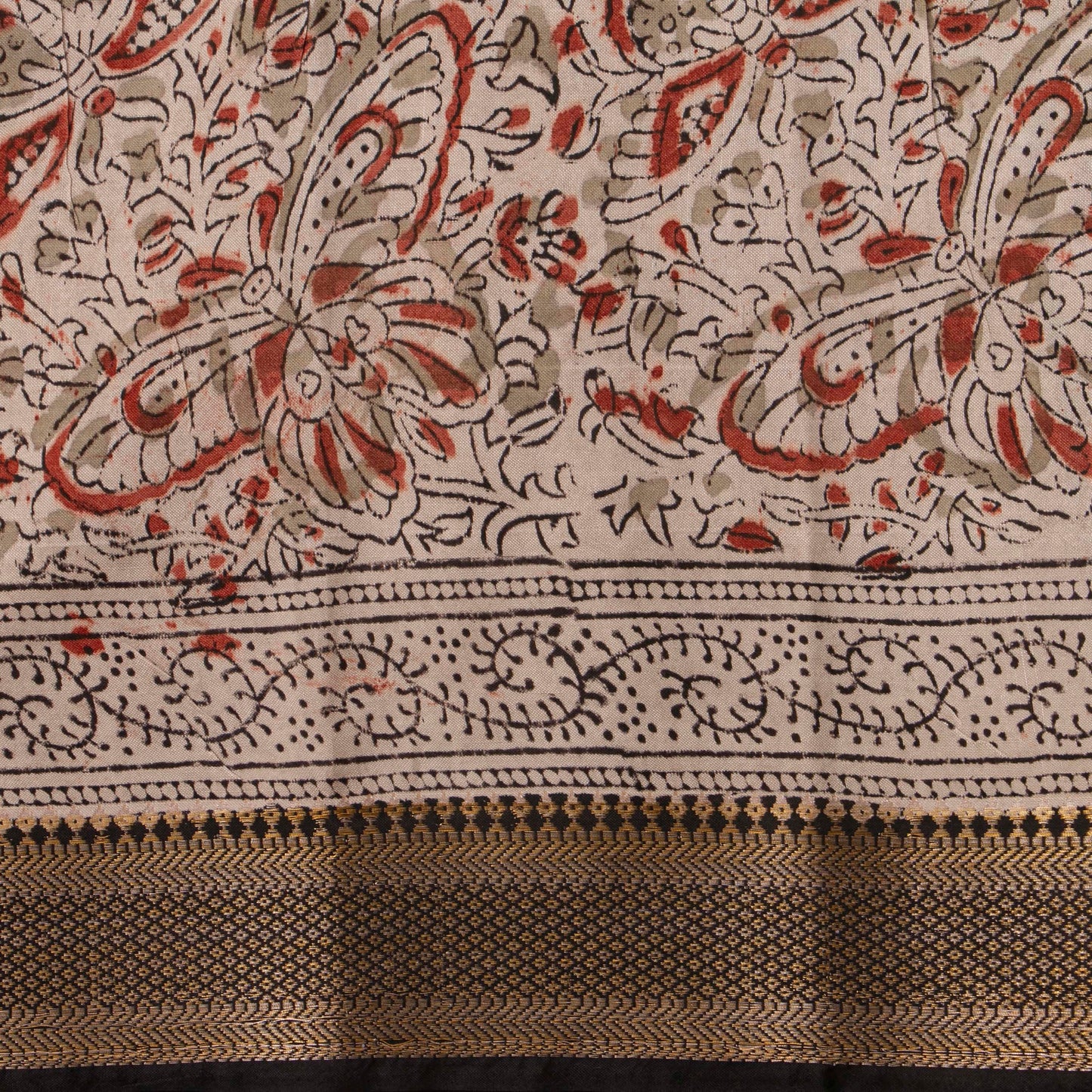 Maroon And Black Kalamkari Mangalgiri Silk Saree With Zari Border For Office Wear PV MG 109