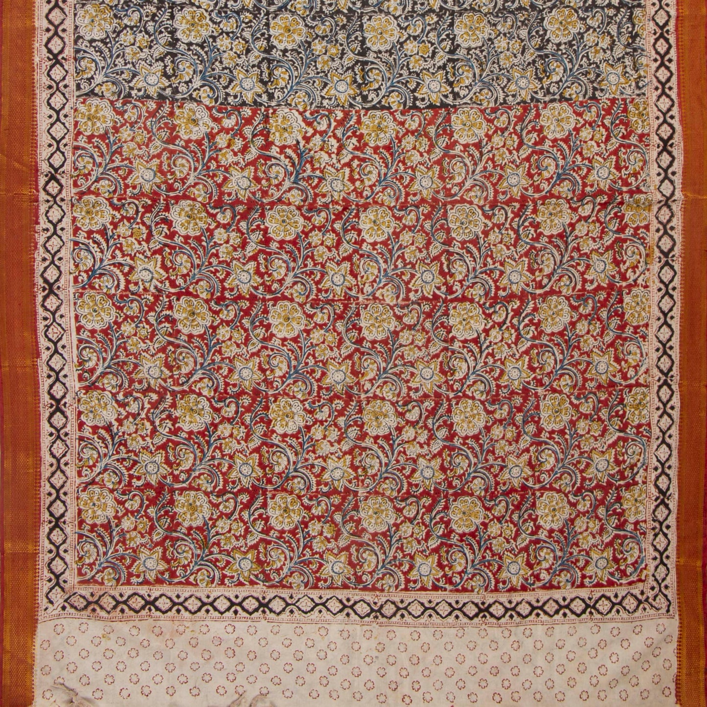 Black Kalamkari Mangalgiri Silk Saree With Zari Border For Office Wear PV MG 106