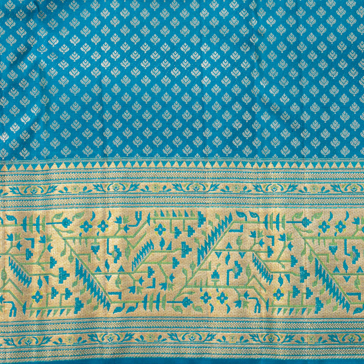 Green And Blue Kanchipuram Silk Saree For Wedding Wear PV NYC 2040