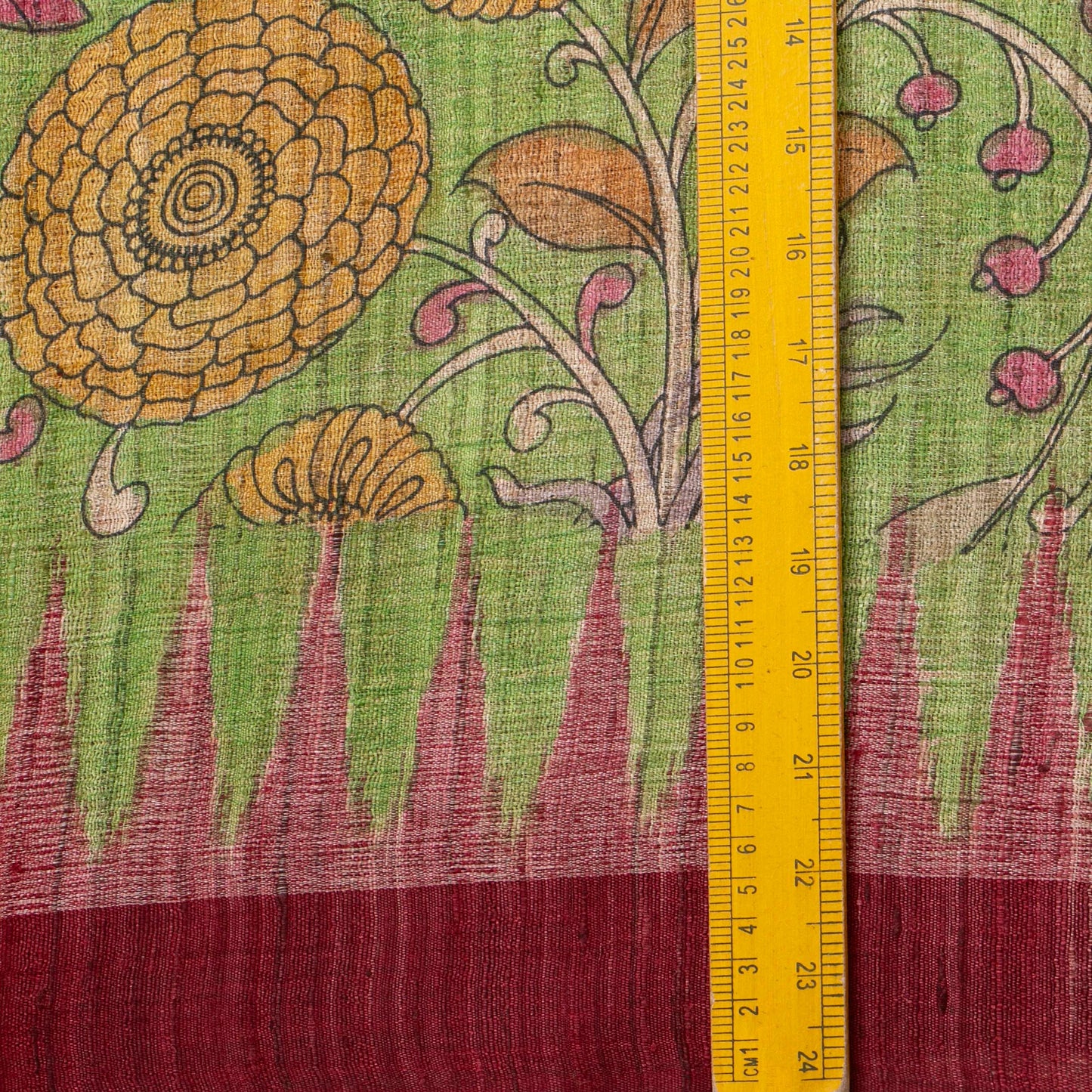 Green Handpainted Kalamkari Gicha Tussar Silk Saree For Party Wear PTK VSR 142
