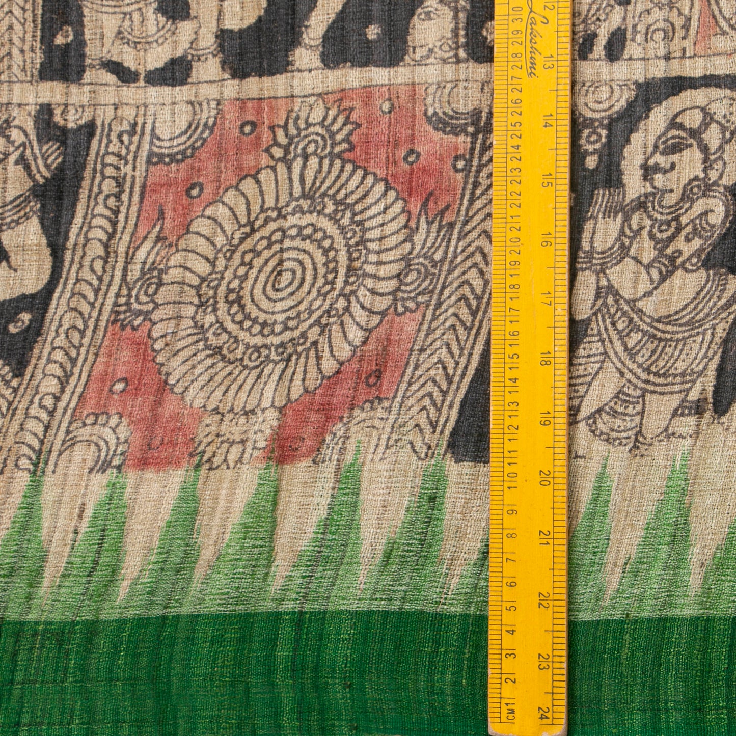 Beige, Maroon And Green Handpainted Kalamkari Gicha Tussar Silk Saree In Dasavatharam Theme For Festive Wear PTK VSR 138