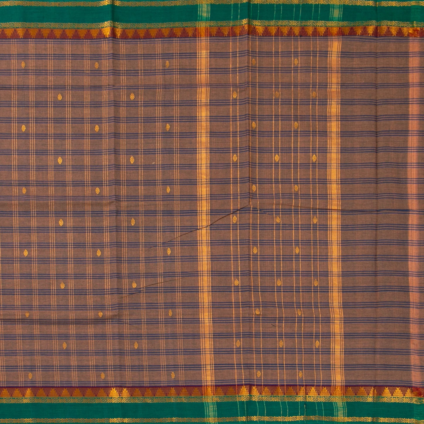 Beige And Green Chettinad Cotton Saree PV SK CC 261