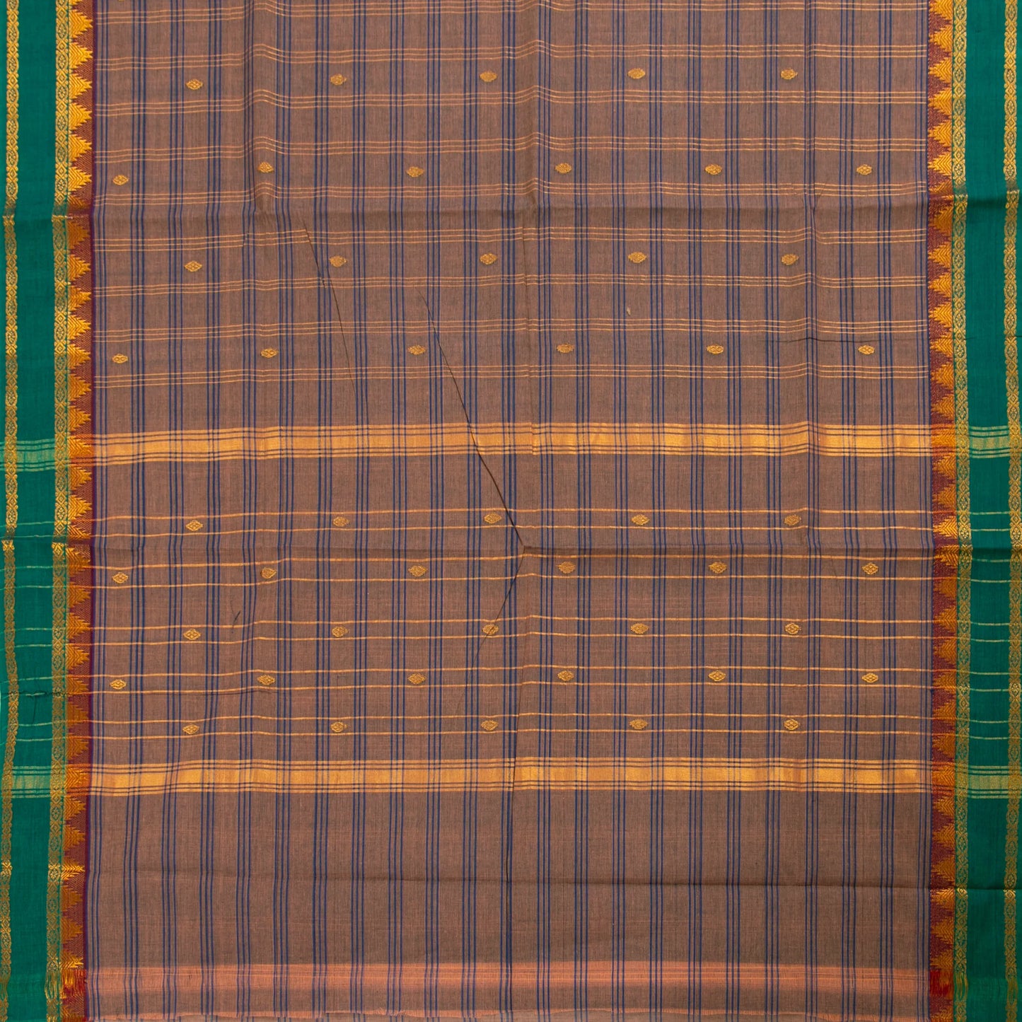 Beige And Green Chettinad Cotton Saree PV SK CC 261