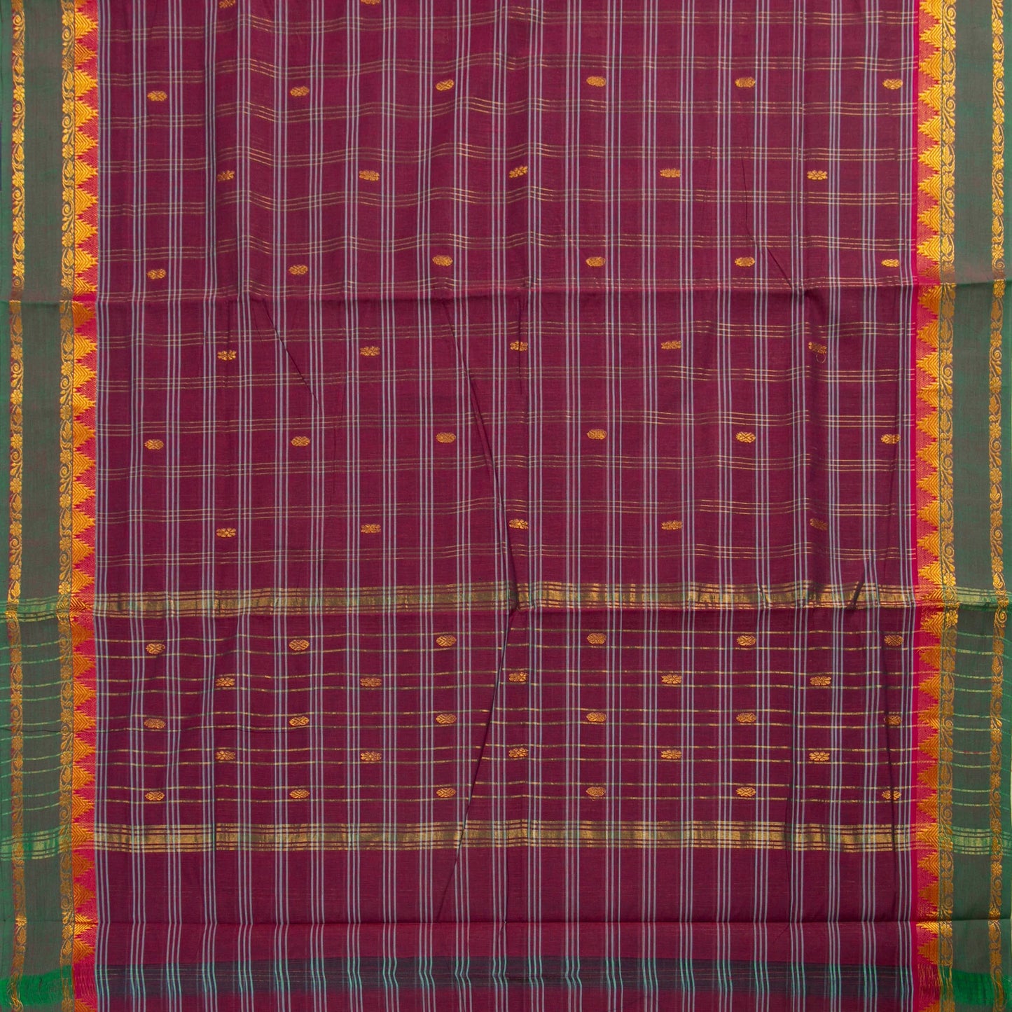 Maroon And Green Chettinad Cotton Saree PV SK CC 260