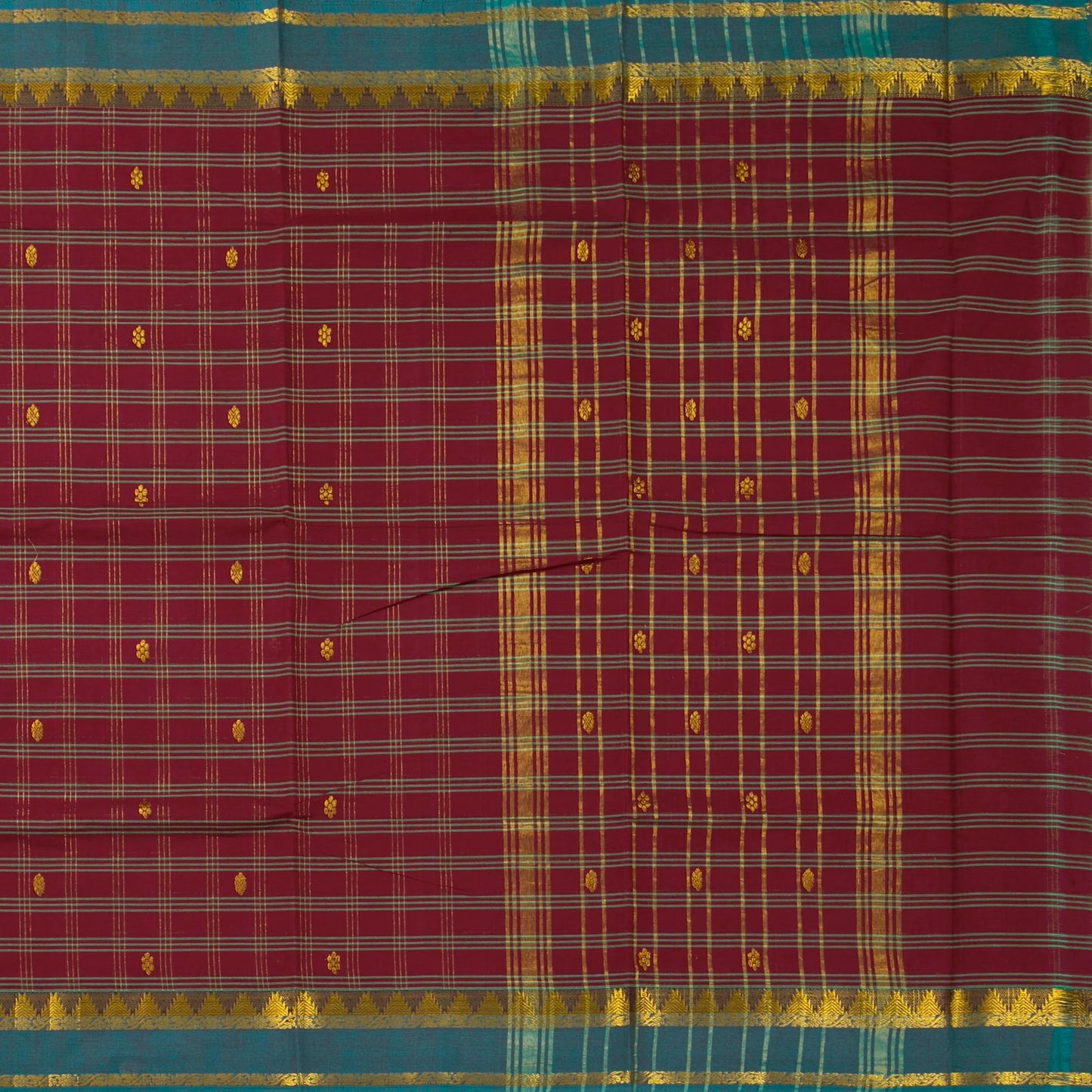 Maroon And Sea Green Handwoven Chettinad Cotton Saree With Zari Border For Summer Wear PV SK CC 257