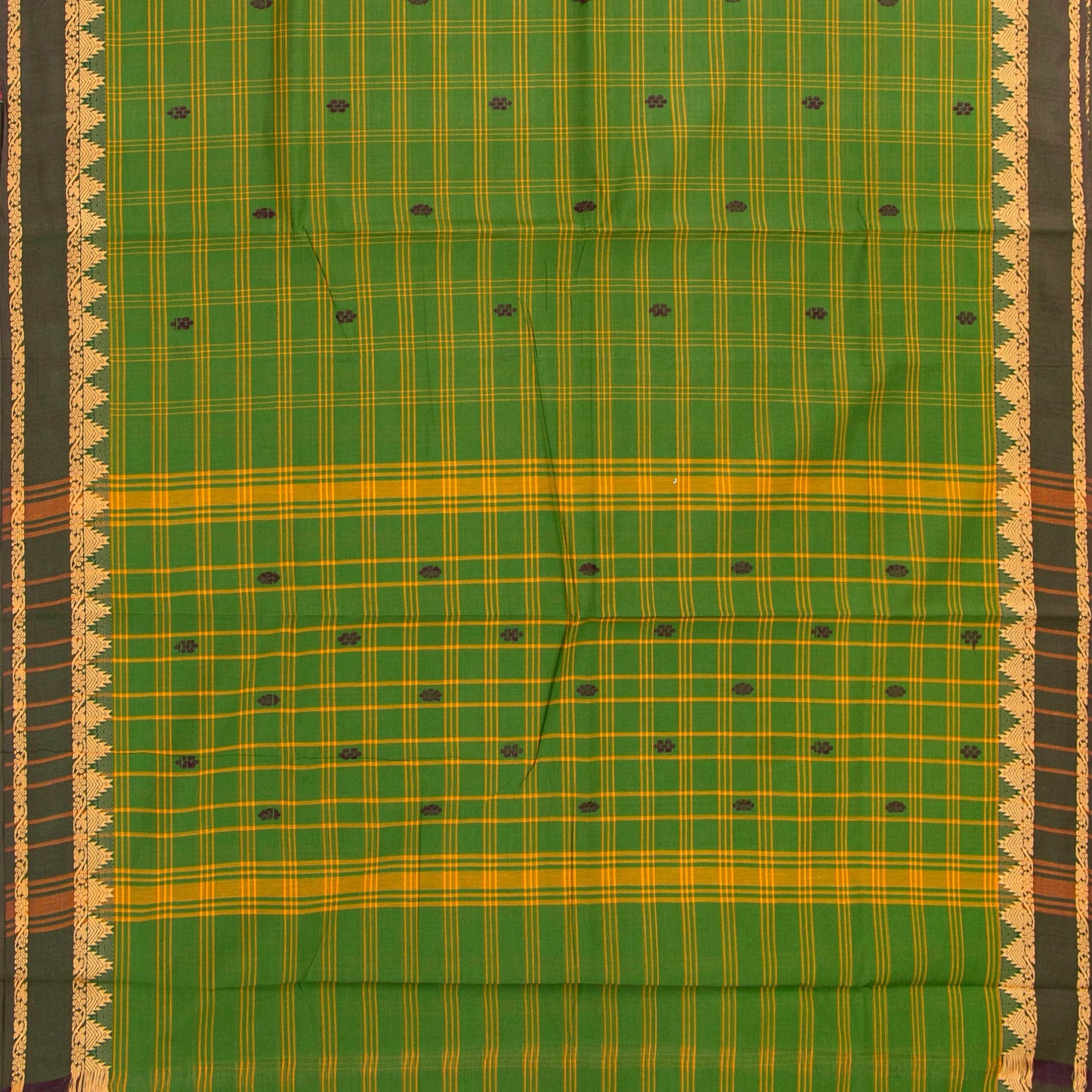 Green And Brown Handwoven Chettinad Cotton Saree With ZARI For Summer Wear PV SK CC 255