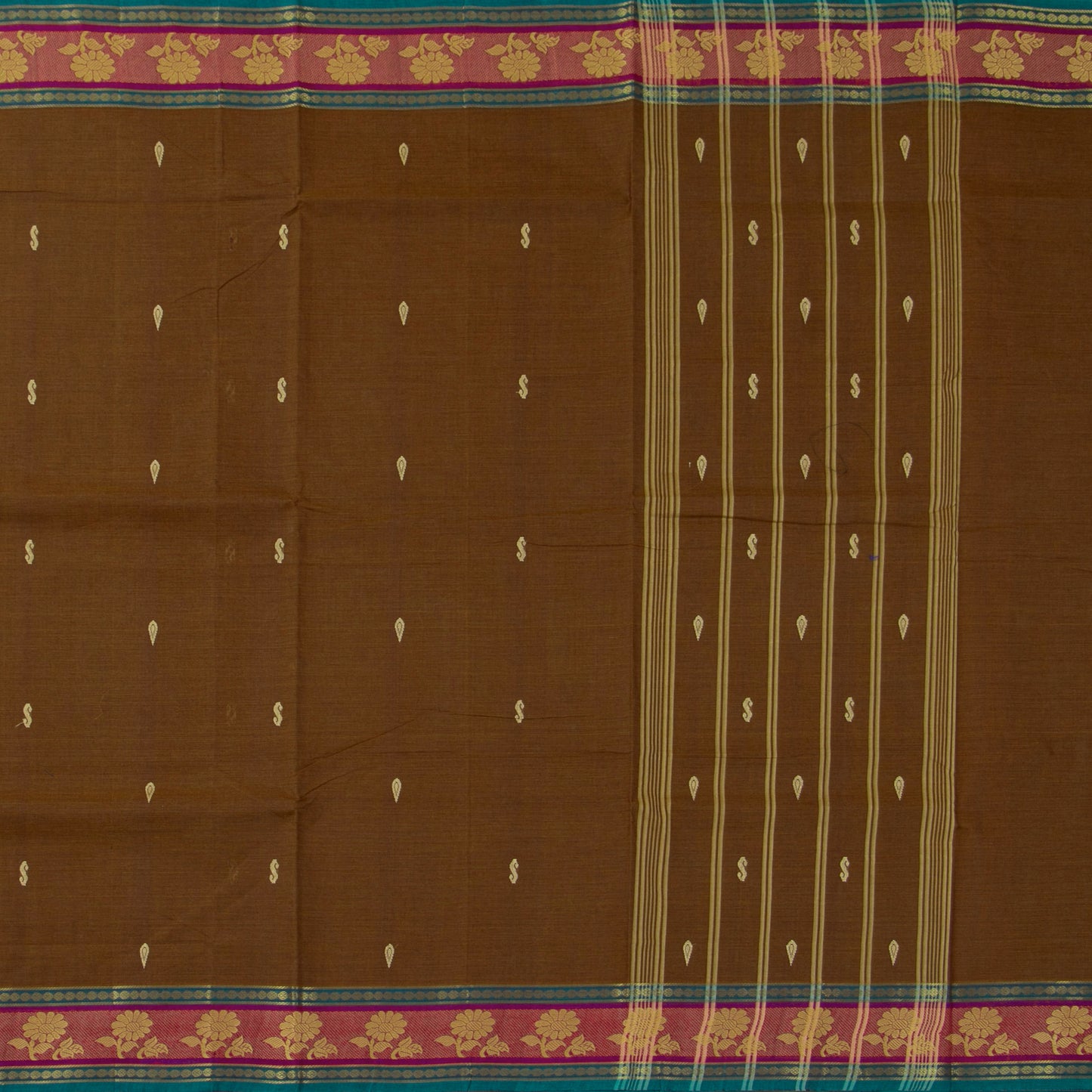 Brown And Blue Chettinad Cotton Saree PV SK CC 244