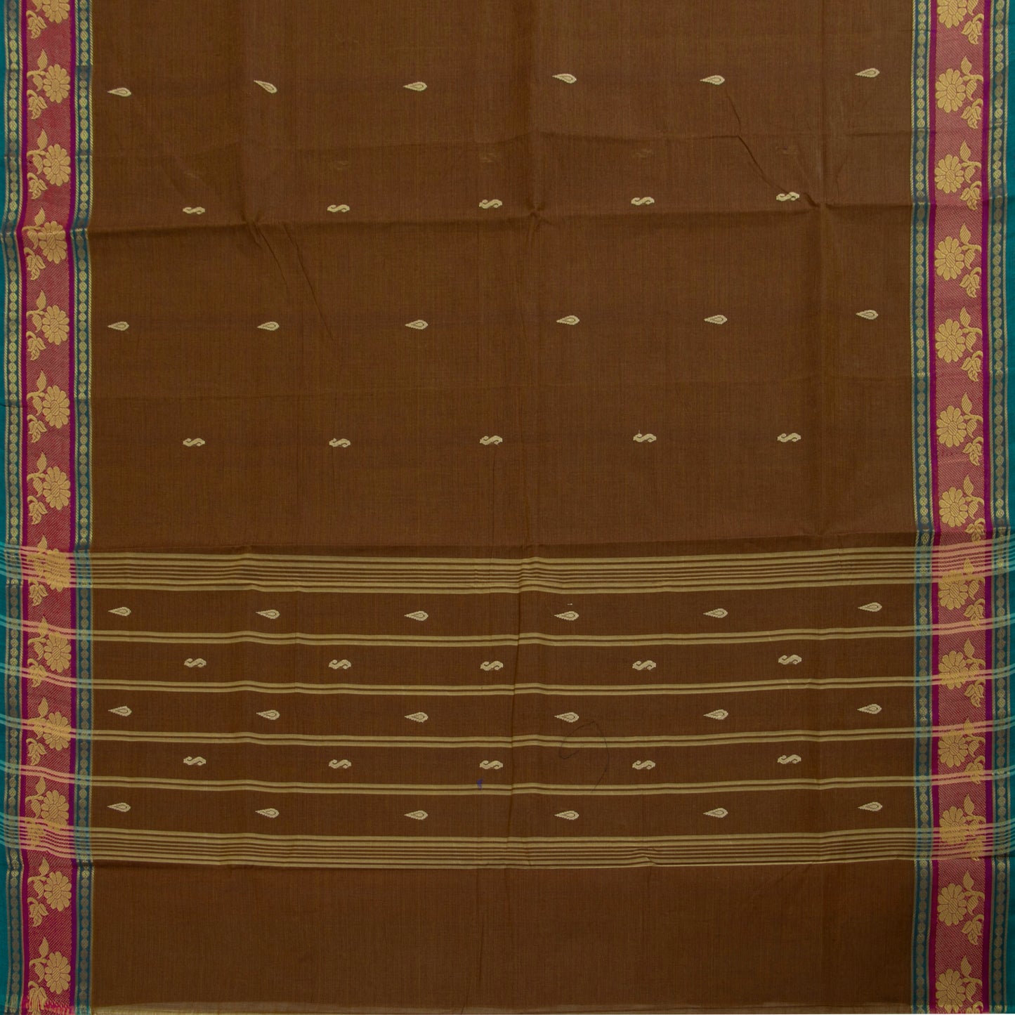 Brown And Blue Chettinad Cotton Saree PV SK CC 244