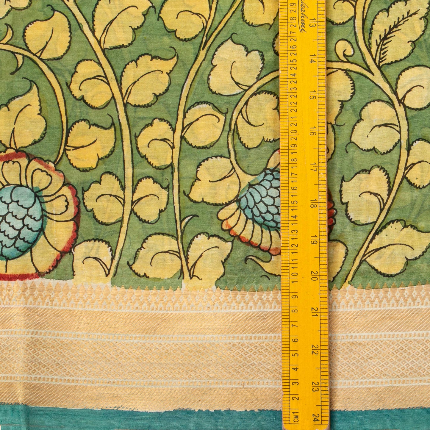 Green Handpainted Kalamkari Bangalore Silk Saree With Zari Border For Office Wear KBS VSR 114