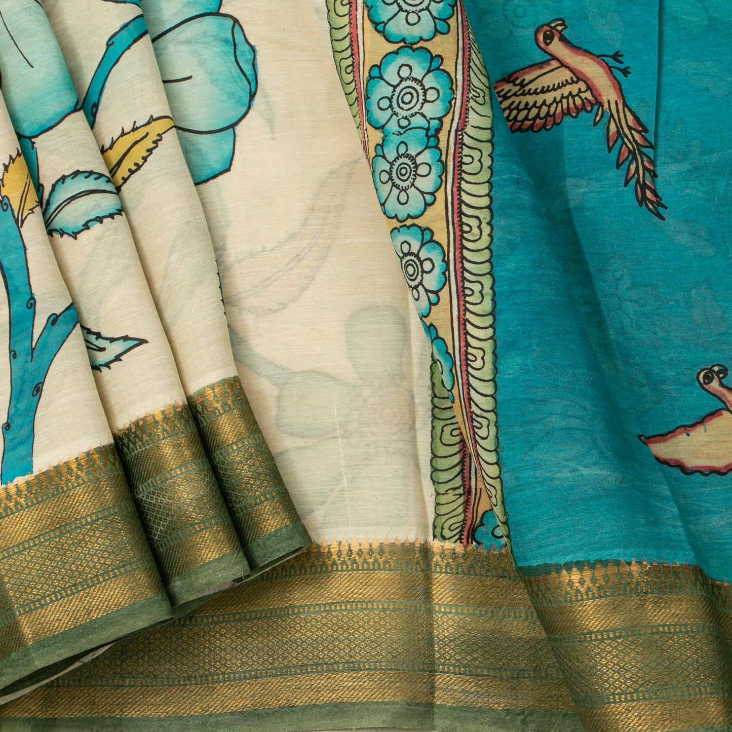 Off White Handpainted Kalamkari Bangalore Silk Saree For Office Wear KBS VSR 116