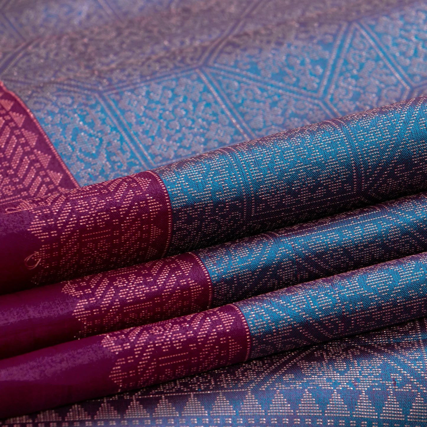 Blue And Magenta Handwoven Soft Silk Saree With Antique Gold Zari For Festive Wear PV RSP 211
