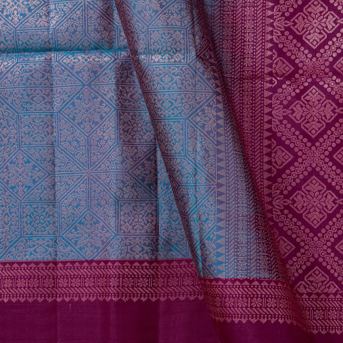 Blue And Magenta Handwoven Soft Silk Saree With Antique Gold Zari For Festive Wear PV RSP 211