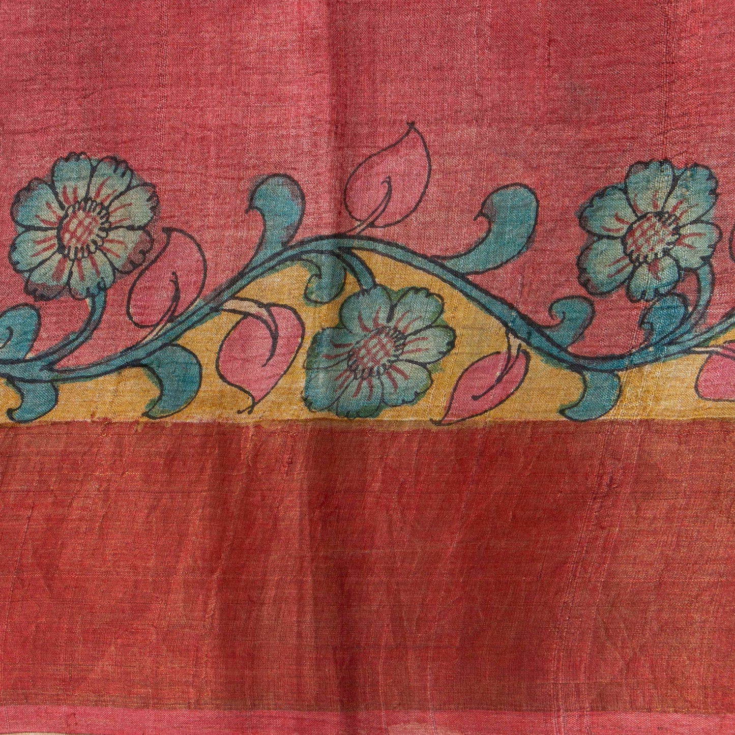 Green Handpainted Kalamkari Tussar Silk Saree With Zari Border PTK VSR 130