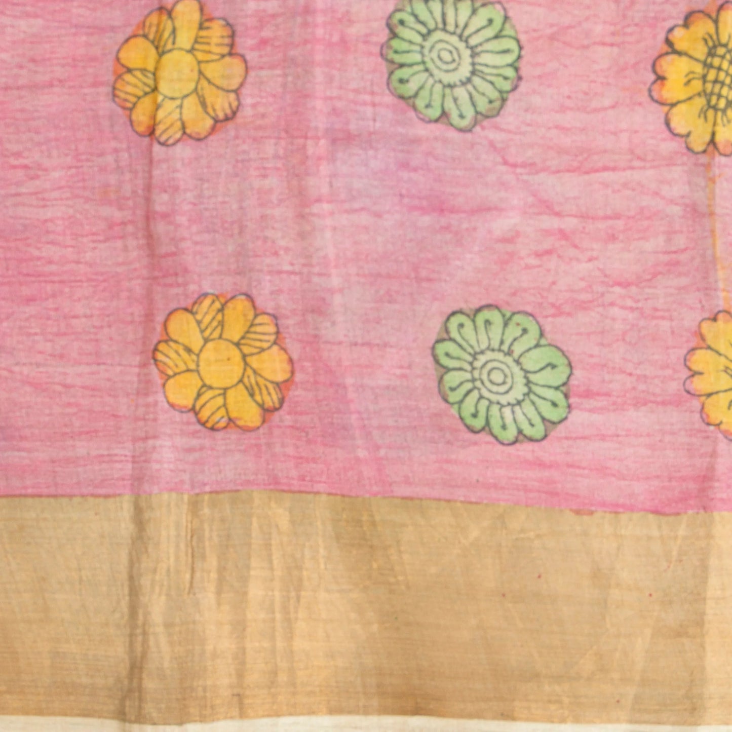 Blue Handpainted Kalamkari Tussar Silk Saree With Zari Border PTK VSR 134 - Kalamkari Silk - Panjavarnam PTK VSR 134