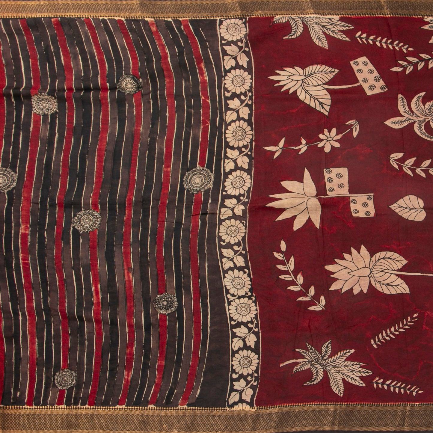 Handpainted Striped Kalamkari Bangalore Silk Saree in Maroon For Party Wear KBS VSR 105