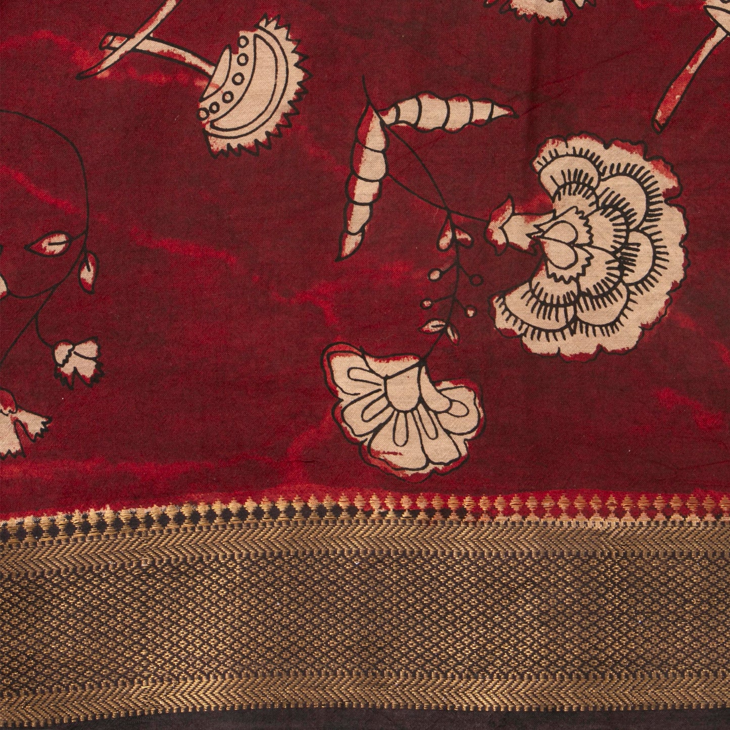 Handpainted Striped Kalamkari Bangalore Silk Saree in Maroon For Party Wear KBS VSR 105