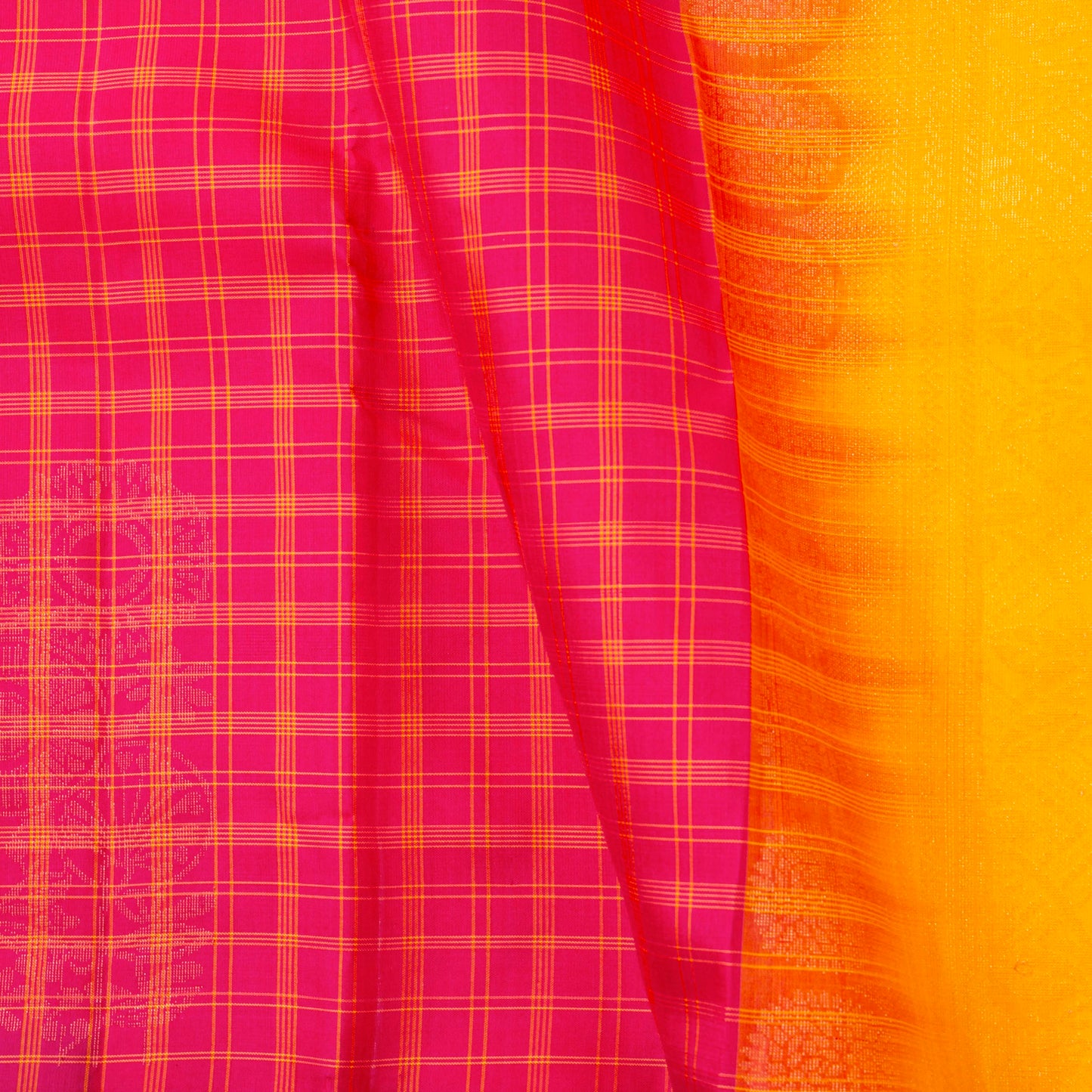 Pink And Yellow Borderless Kanchipuram Soft Silk Saree For Festive Wear PV RSP 223