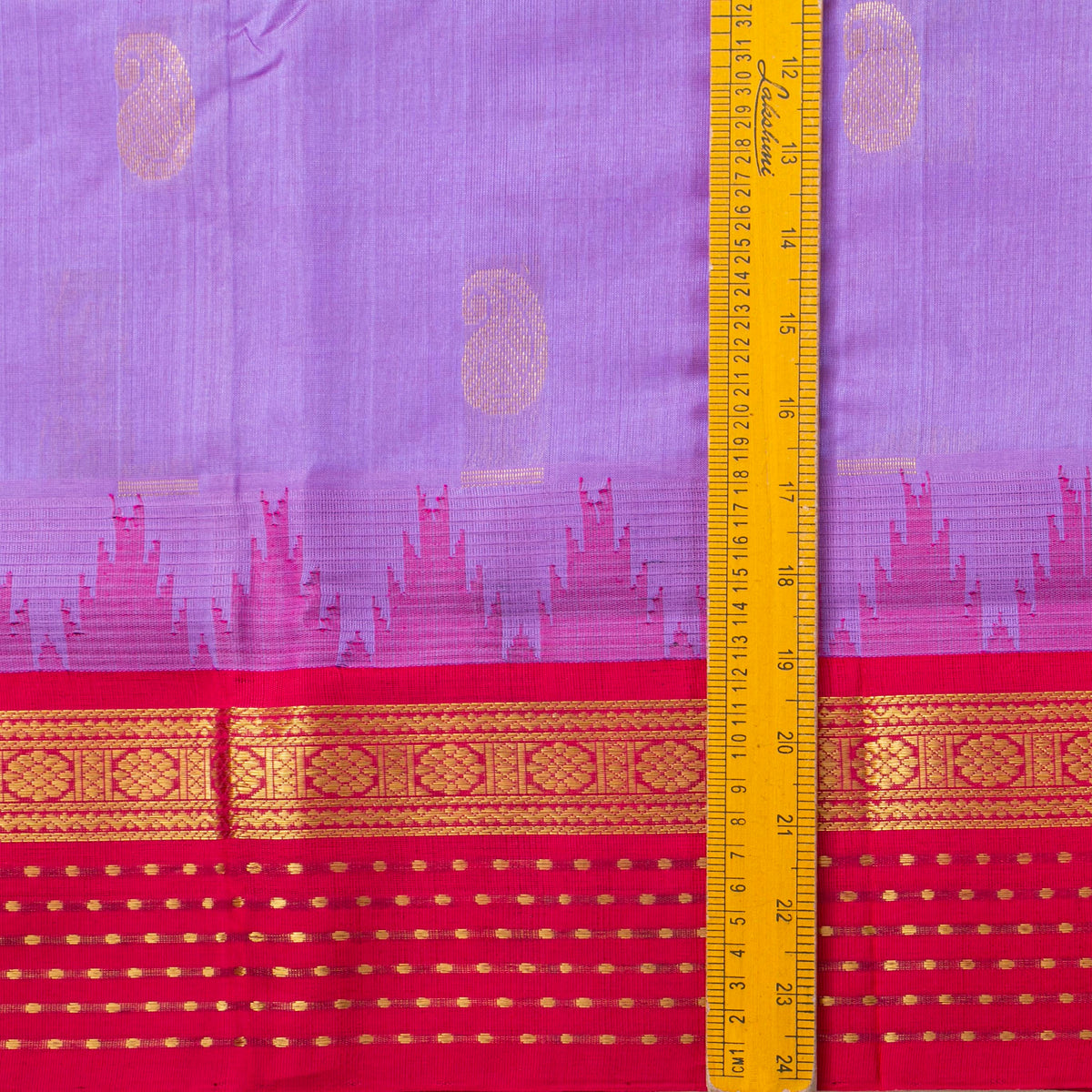 Lavender And Pink Kanchi Silk Cotton Saree With Temple Korvai Border For Festive Wear VP SC 182