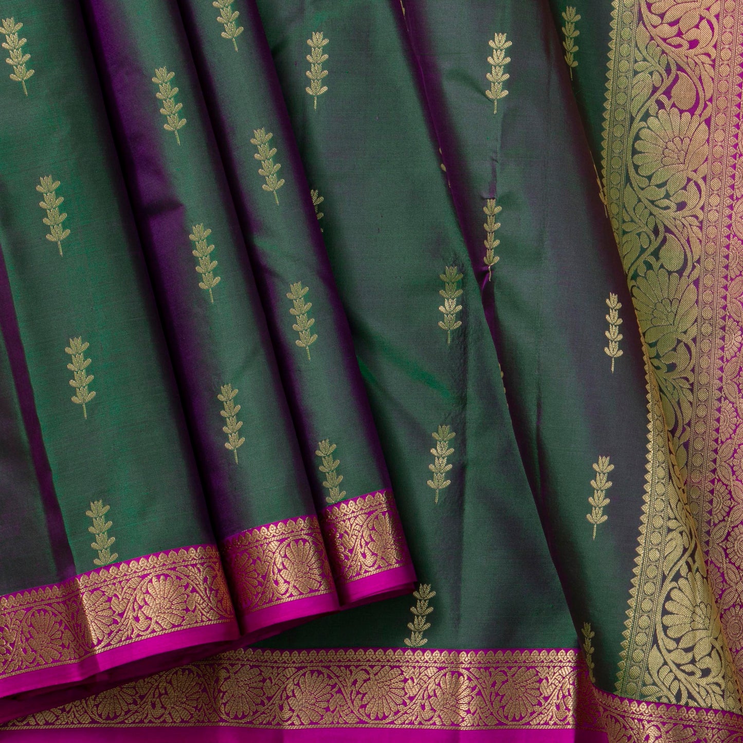 Green And Pink Kanchipuram Soft Silk Saree For Festive Wear PV RSP 217