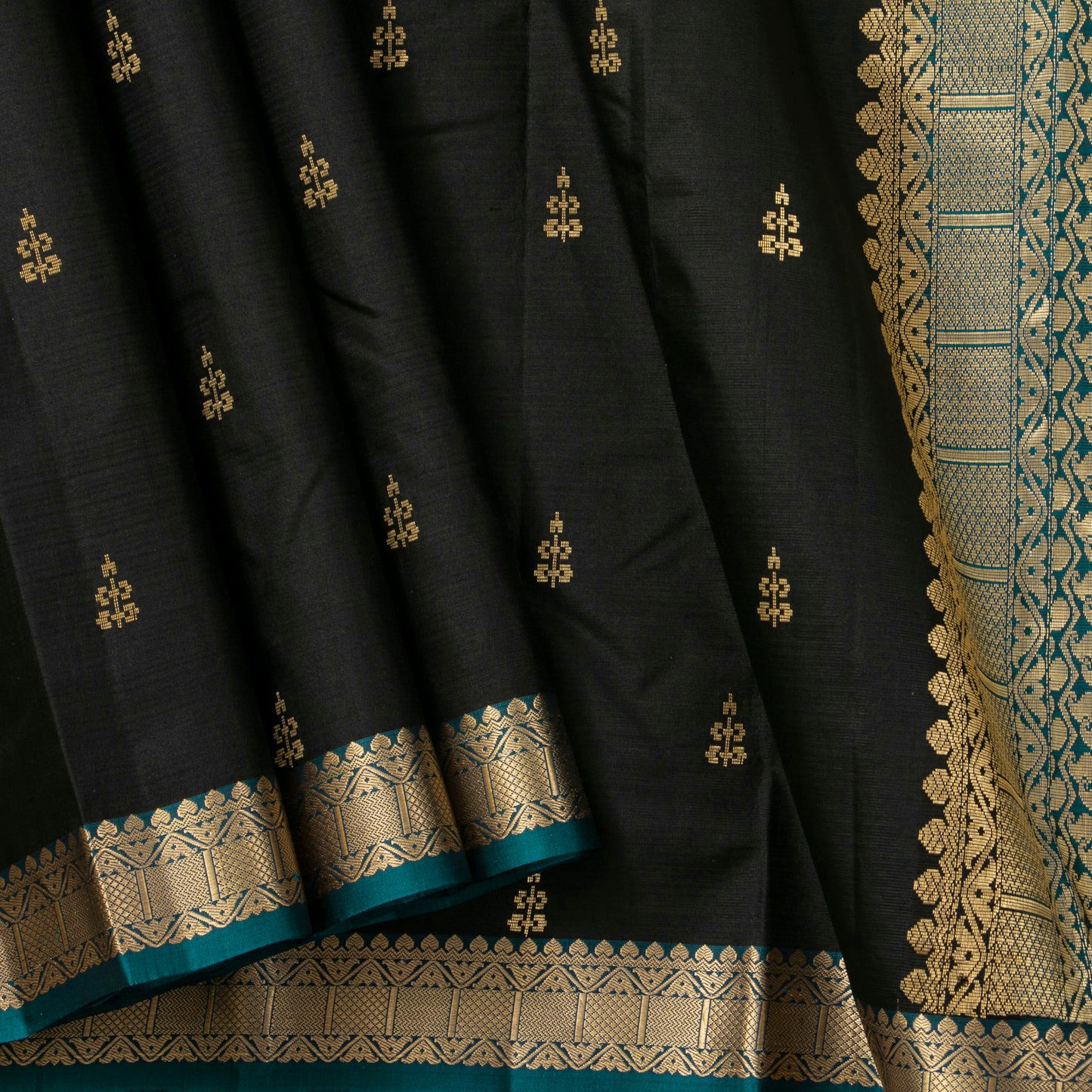 Black And Blue Kanchipuram Soft Silk Saree For Festive Wear PV RSP 218