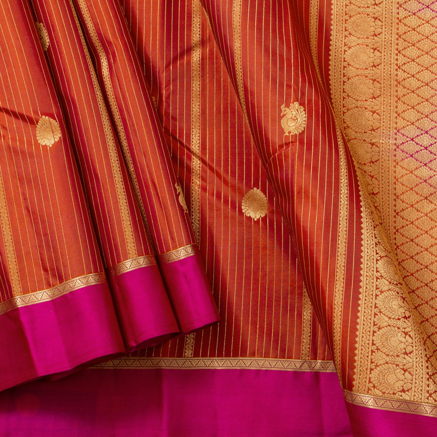 Rust And Pink Kanchipuram Soft Silk Saree For Festive Wear PV RSP 202