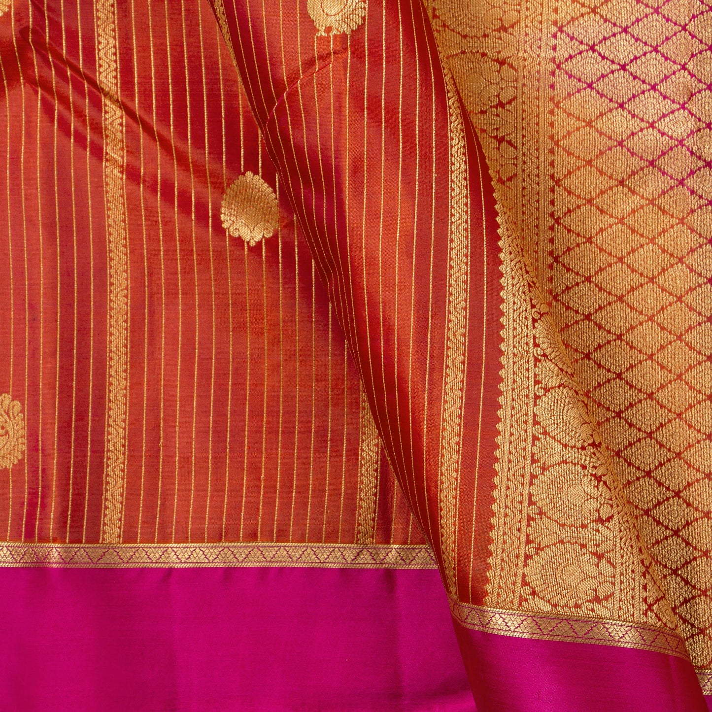 Rust And Pink Kanchipuram Soft Silk Saree For Festive Wear PV RSP 202