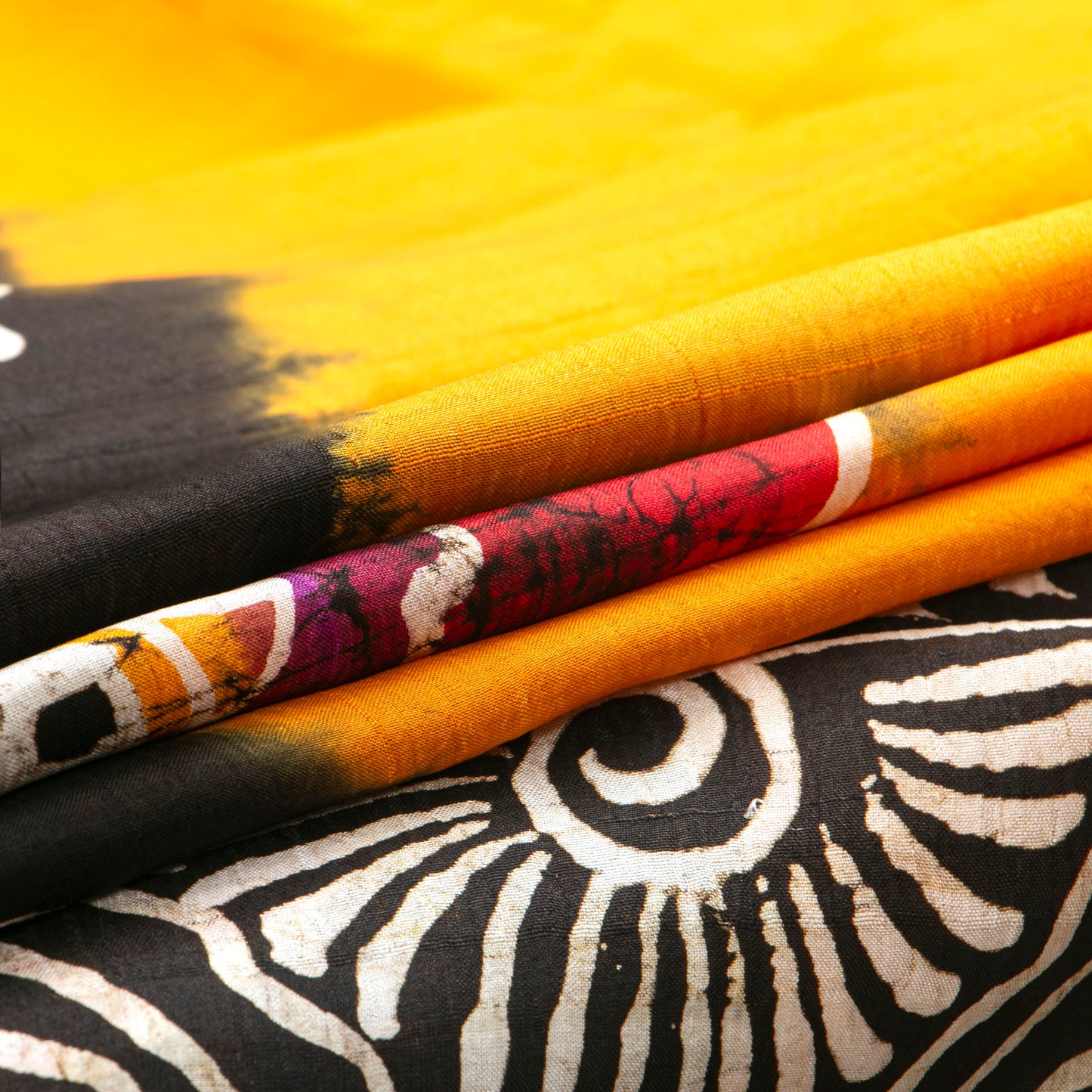 Yellow And Black Batik Silk Saree For Office Wear PB 348