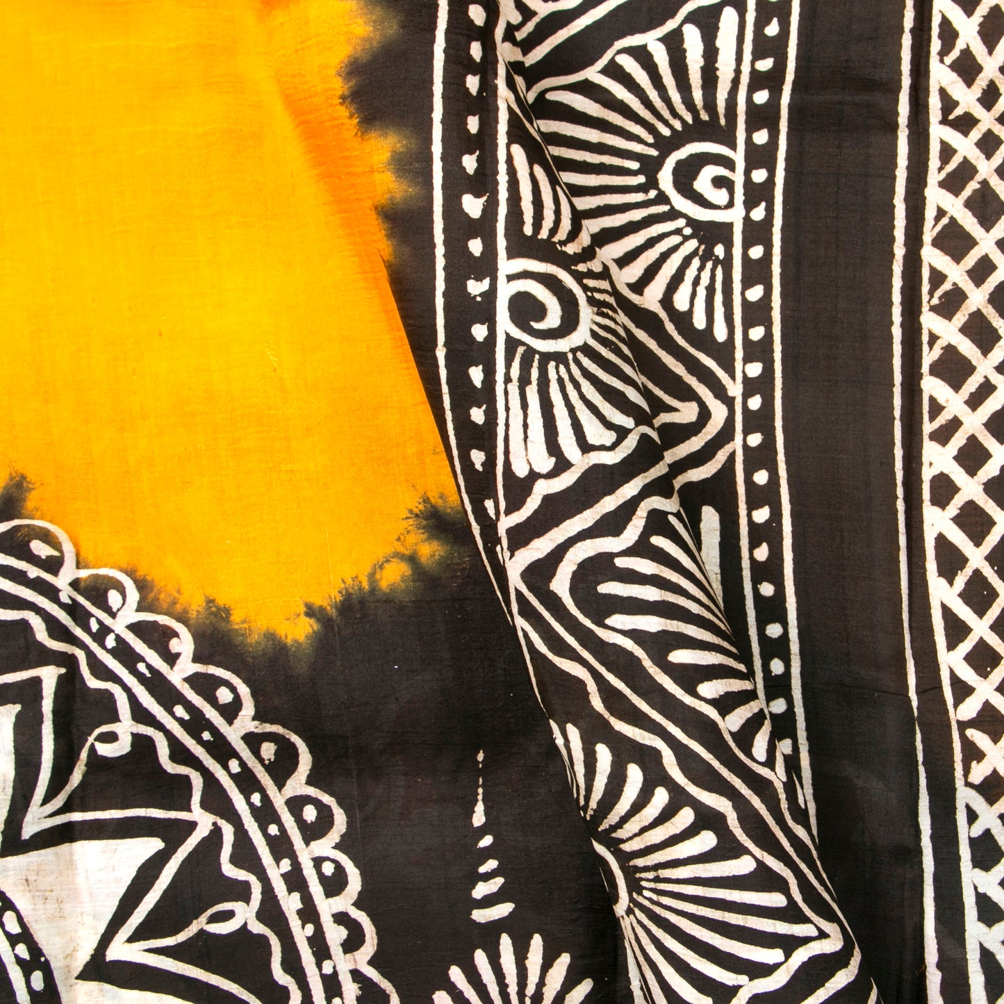 Yellow And Black Batik Silk Saree For Office Wear PB 348