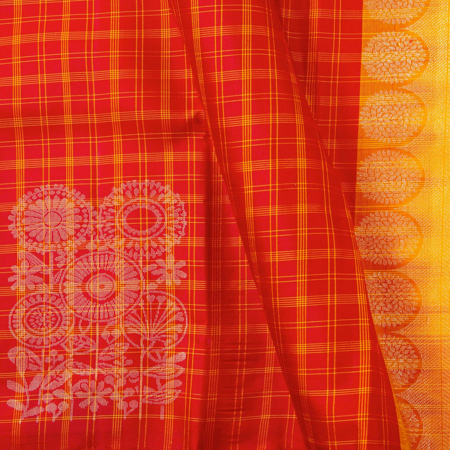 Red And Yellow Borderless Kanchipuram Soft Silk Saree For Festive Wear PV RSP 224