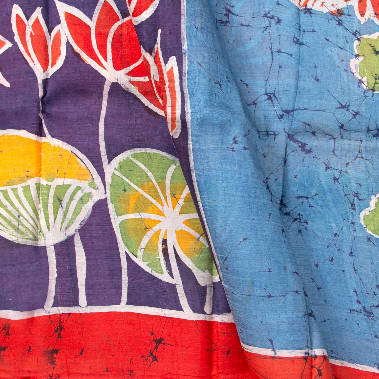 Purple And Red Lightweight Batik Silk Saree With Saraswati Themed Pallu For Office Wear PB 336