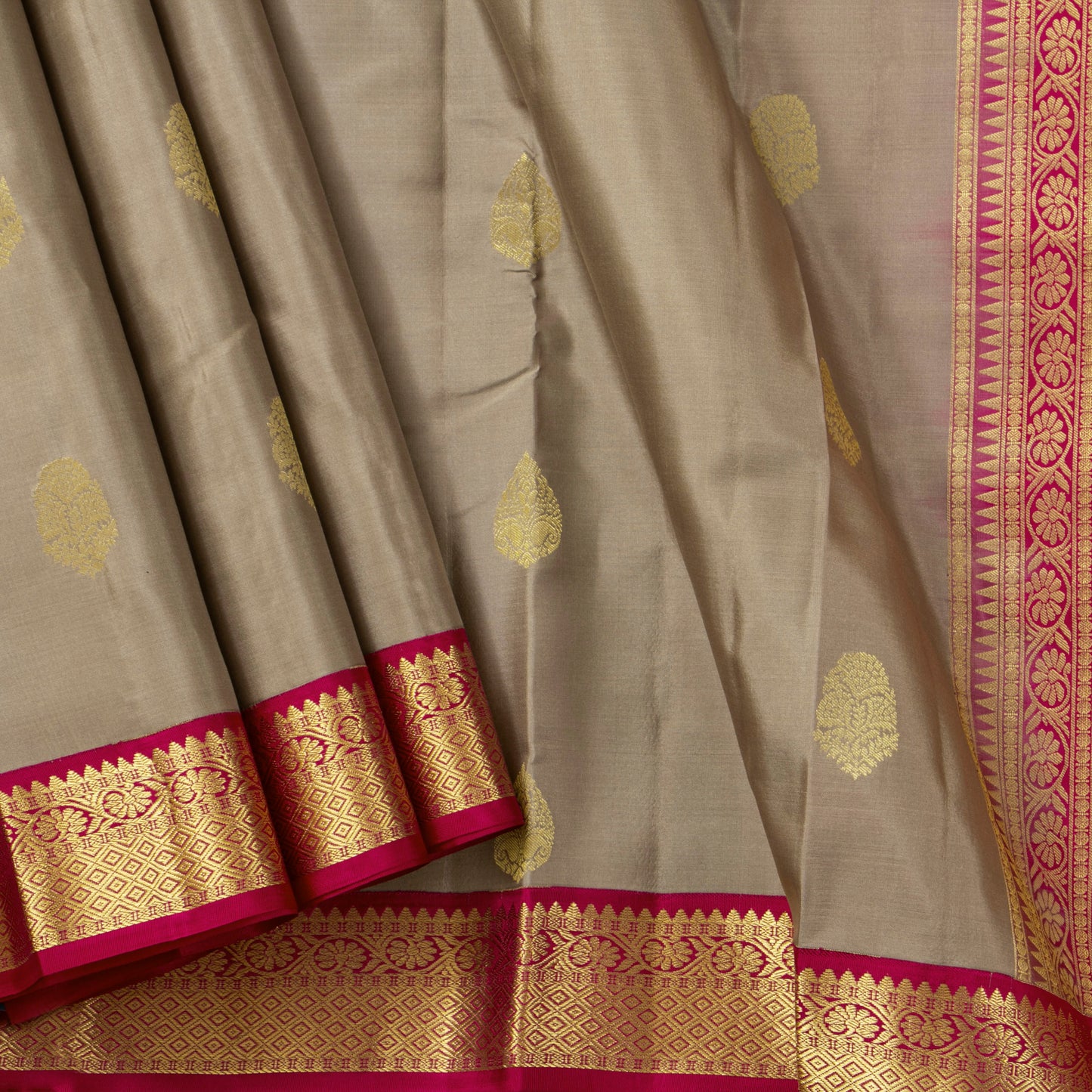 Beige And Pink Kanchipuram Soft Silk Saree For Festive Wear PV RSP 153