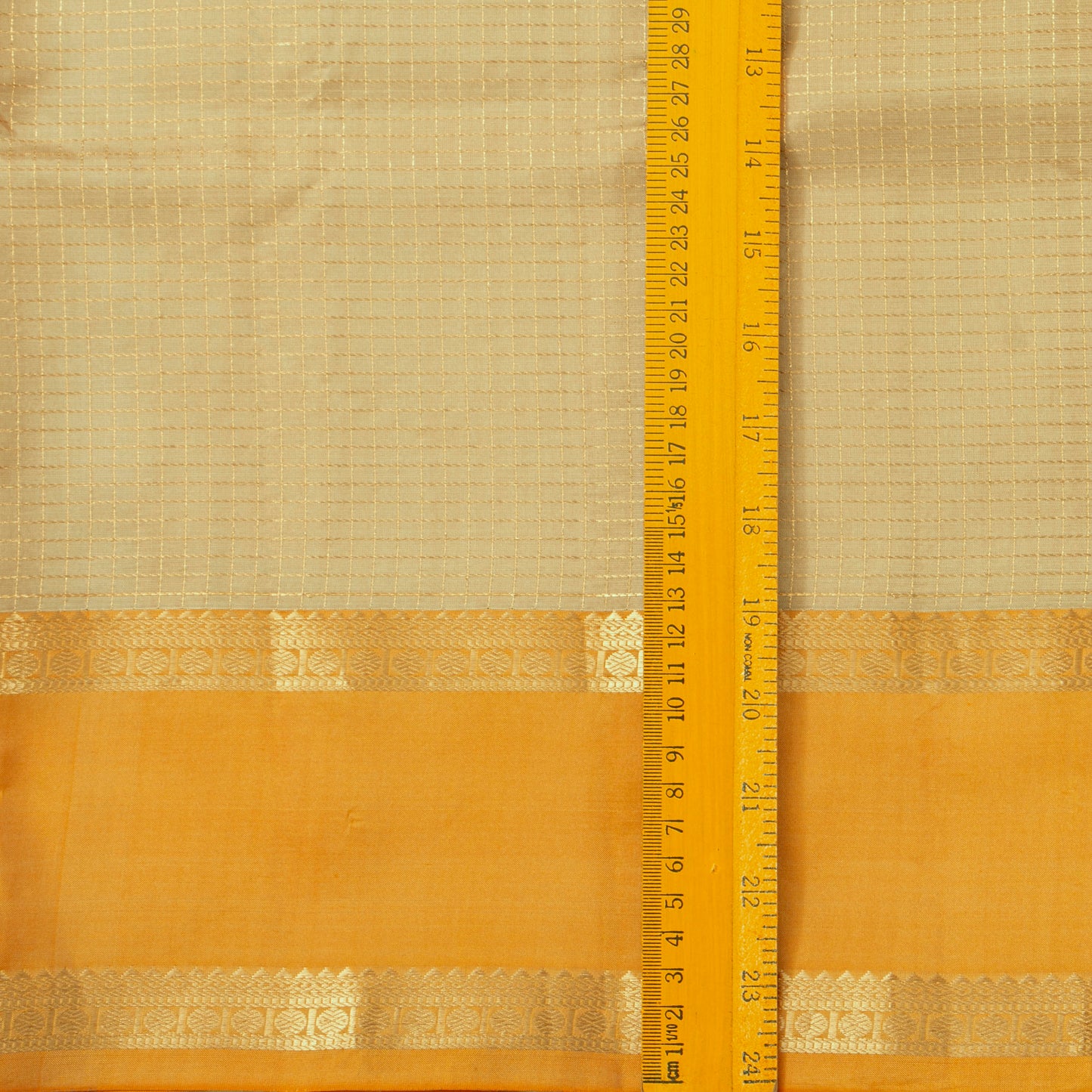 Beige And Yellow Kanchipuram Silk Saree WithZari CheckdsFor Festive Wear PV RSP 247