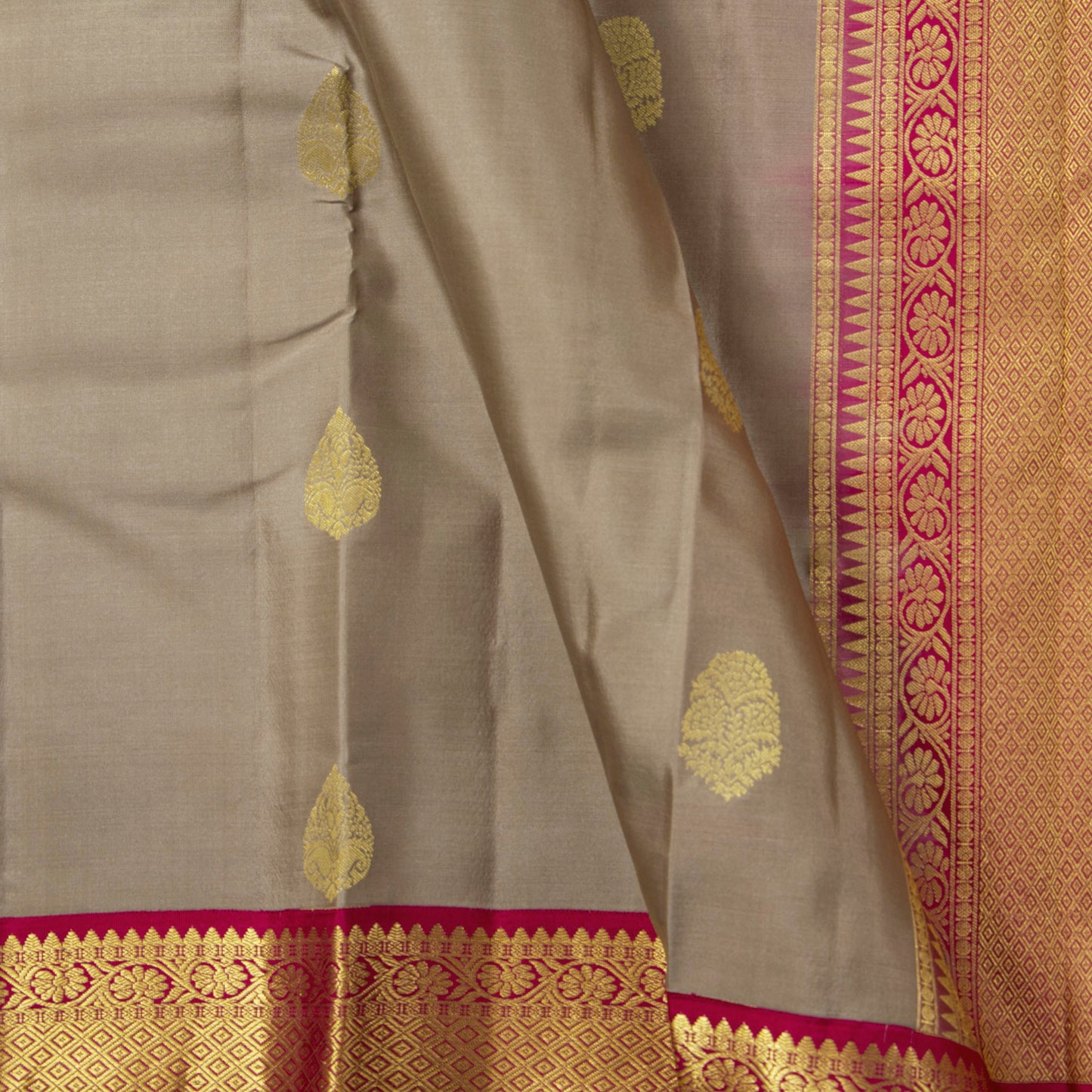 Beige And Pink Kanchipuram Soft Silk Saree For Festive Wear PV RSP 153