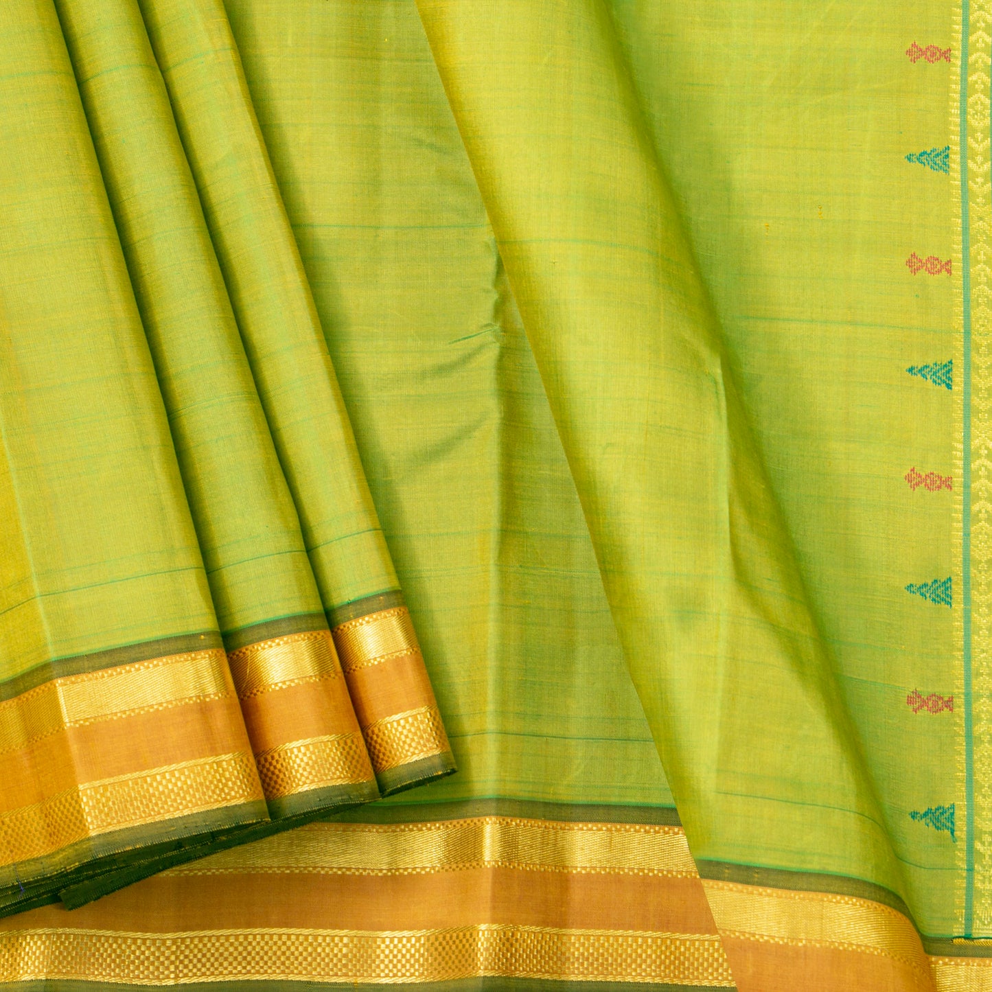 Light Green And Mustard Thirubuvanam Silk Saree For Festive Wear PV ABI 447