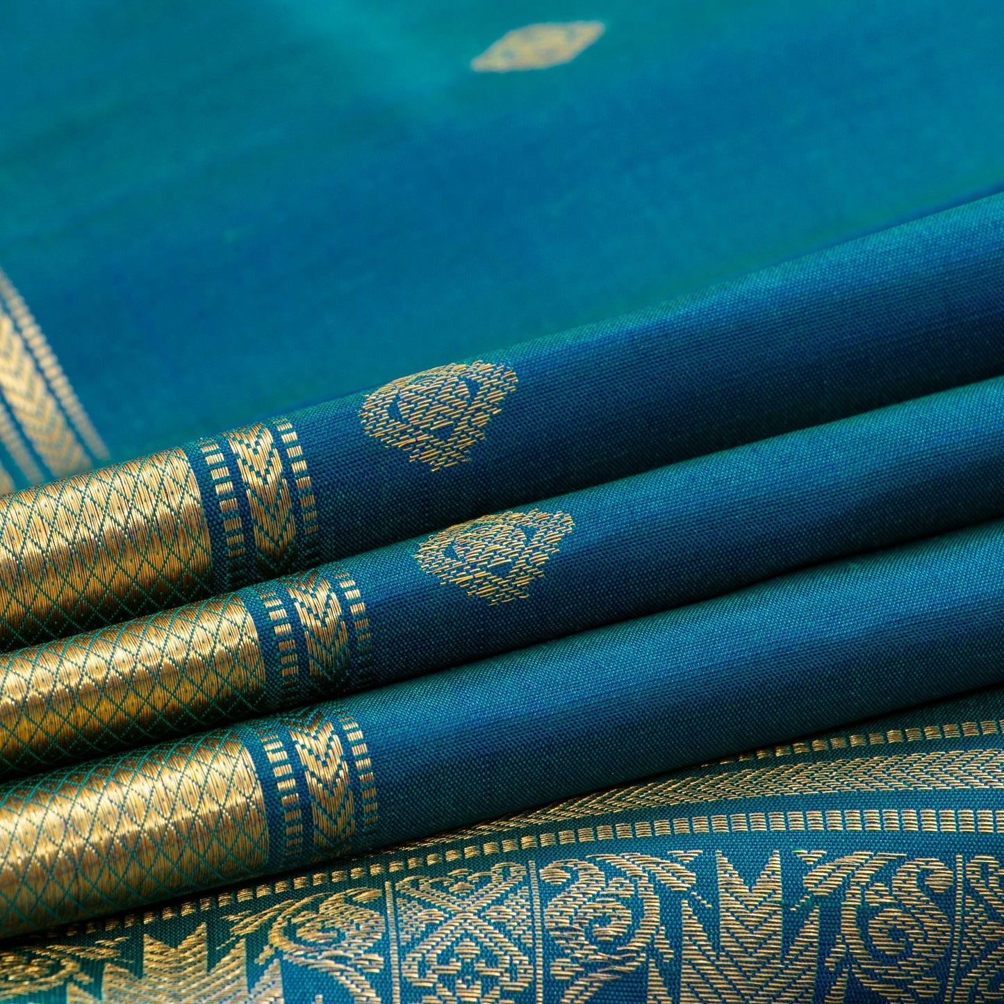 Blue And Green Kanchipuram Silk Saree For Festive Wear PV ABI 455