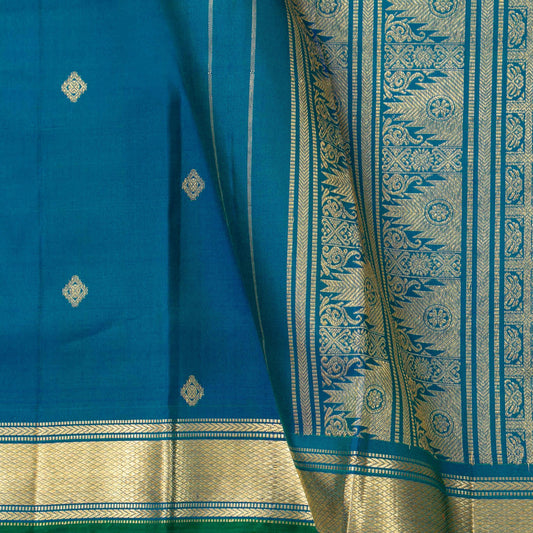 Blue And Green Kanchipuram Silk Saree For Festive Wear PV ABI 455
