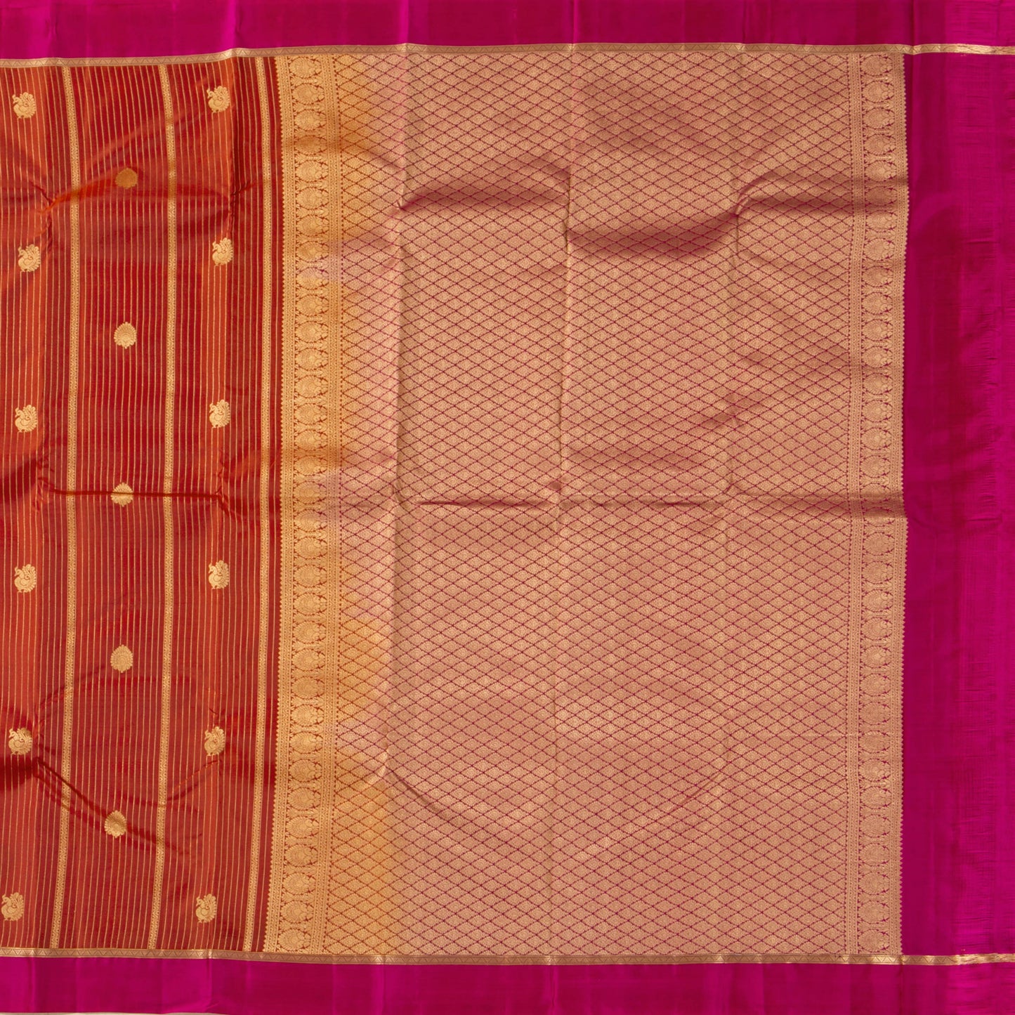 Rust And Pink Kanchipuram Soft Silk Saree For Festive Wear PV RSP 202